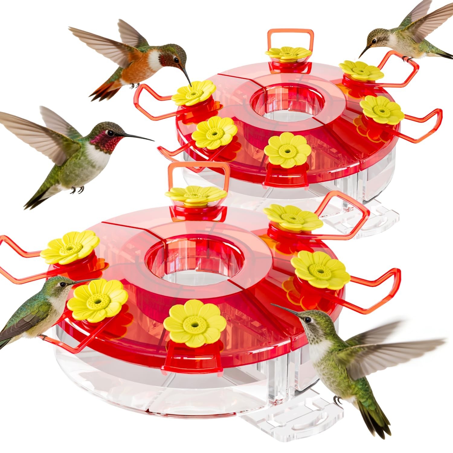 Birdream Modular Hummingbird Feeder 12oz 4 Troughs 12 Ports, Clear Plastic Red