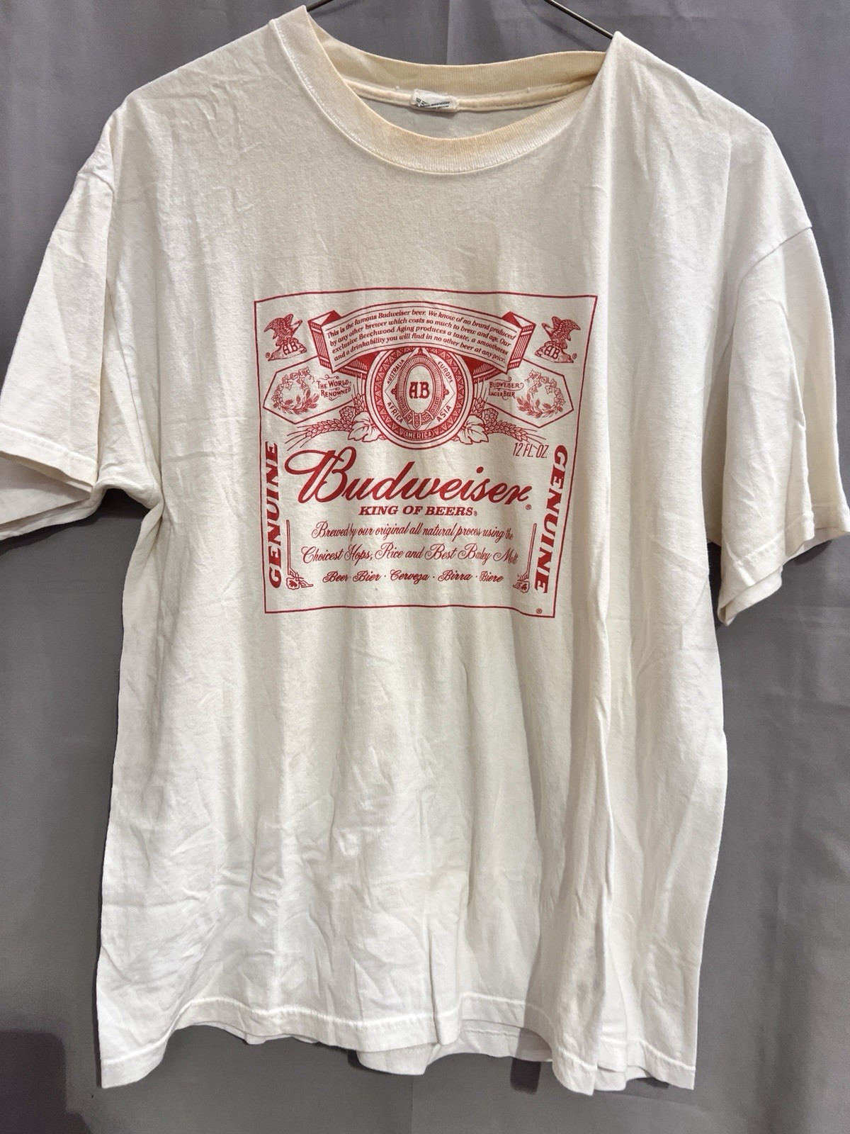 Hanes Budweiser King of Beers vintage label graphic t-shirt Size XL Y2K BR2148