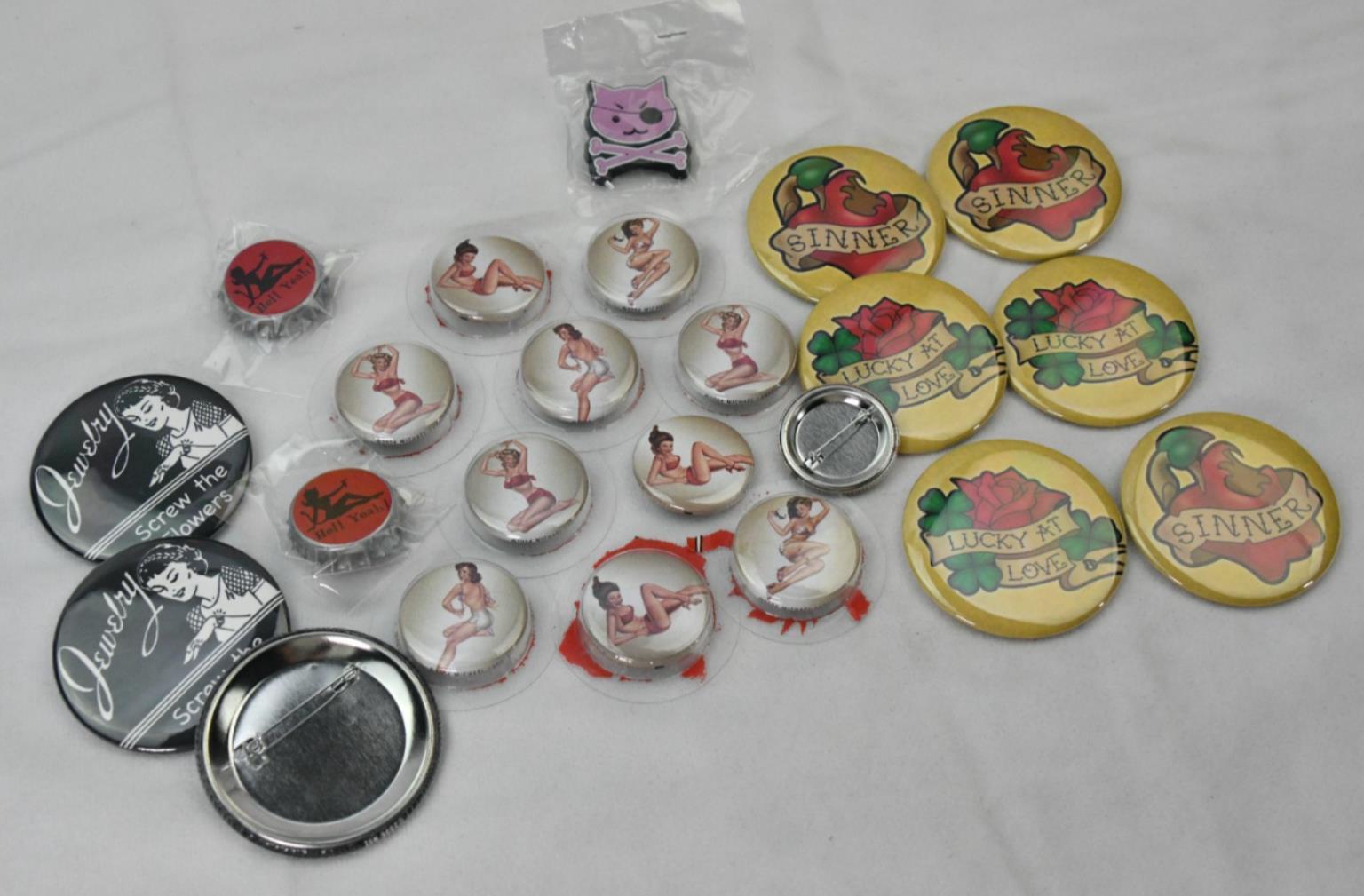 Hell Yeah , Screw the Flower Female woman Buttons LOT
