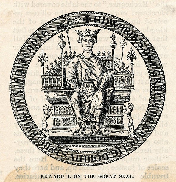 The Great Seal of Britain\'s King Edward I seated on throne surroun- Old Photo