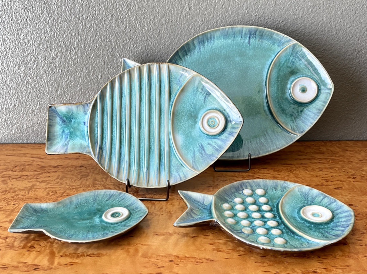 Global Views Ceramic Fish Plates/Wall Art (4-Piece Set)-Brand New
