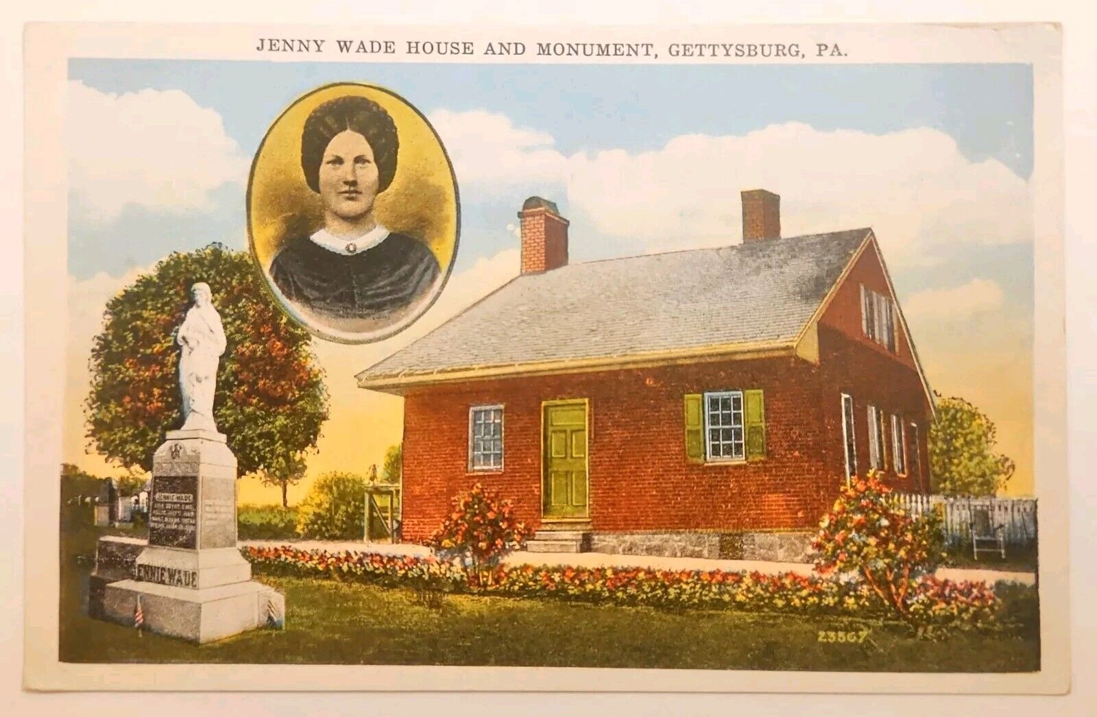 Postcard Pennsylvania Jennie Wade House and Monument Gettysburg PA