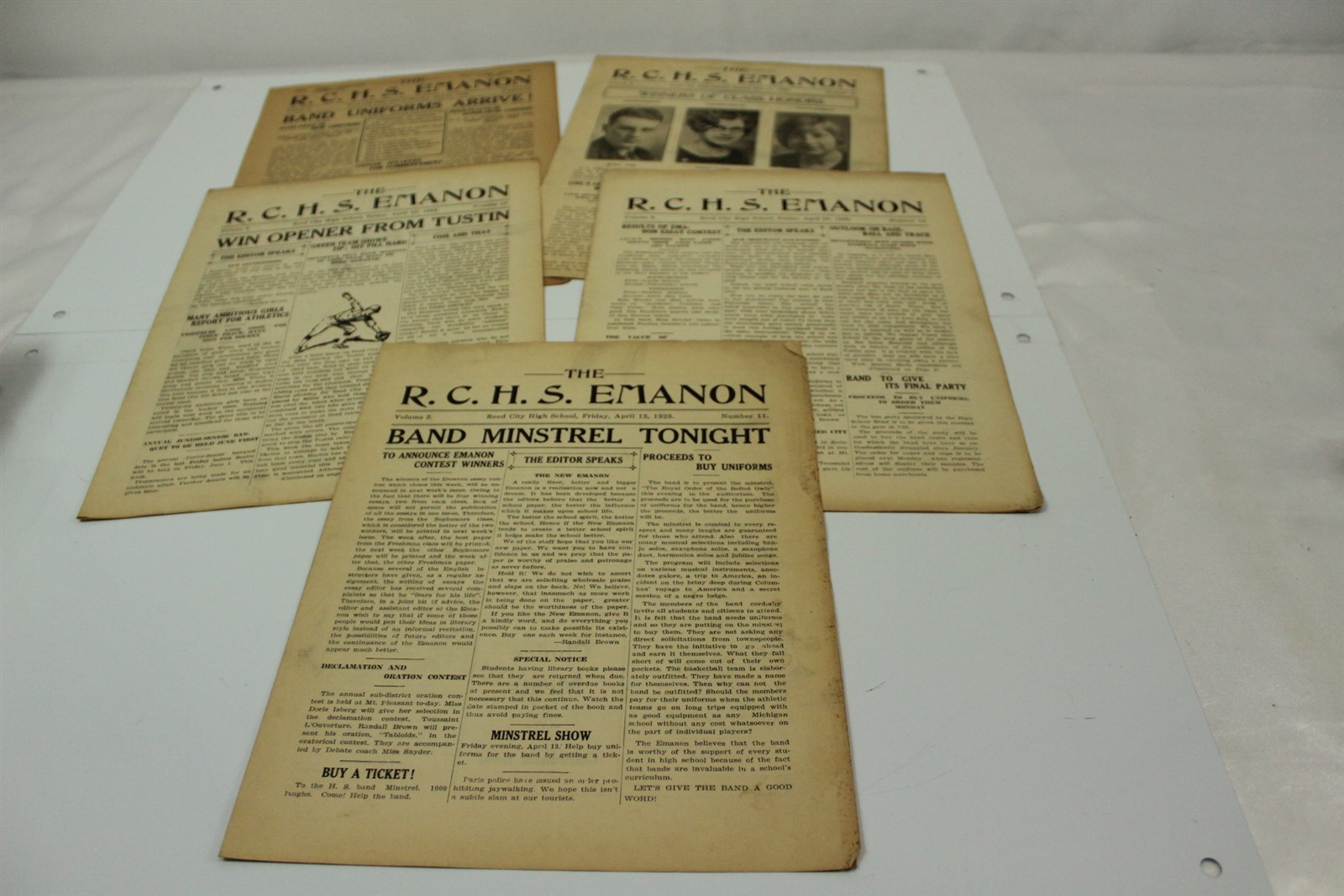 Vintage 1928 High School Newspapers Lot of 5 From Reed City, MI