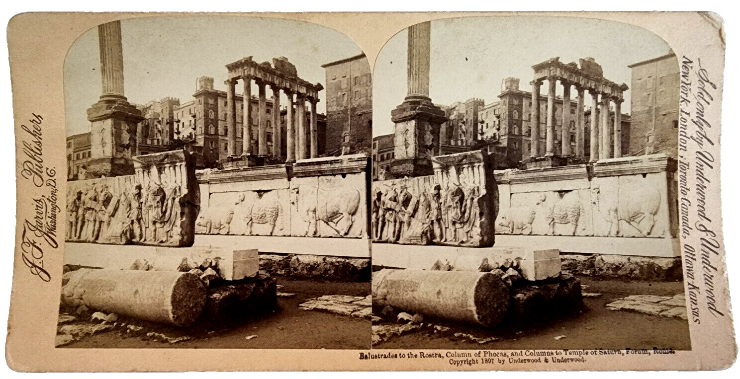 Rare 1897 Underwood Stereoview Rome Forum Balustrades & Columns