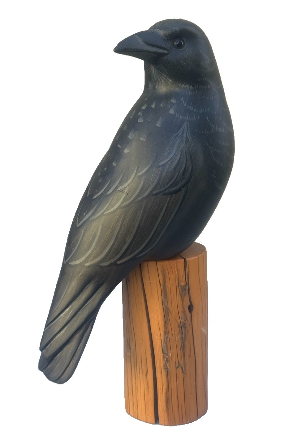 Crows Nest Trading Co Solid Wood Carved Crow on Wood Branch 14” 7” 4” Figure