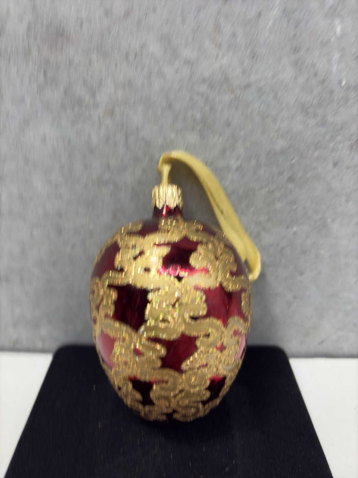 3” Vintage Red and Gold Glass Ornament — Handblown Scroll Design