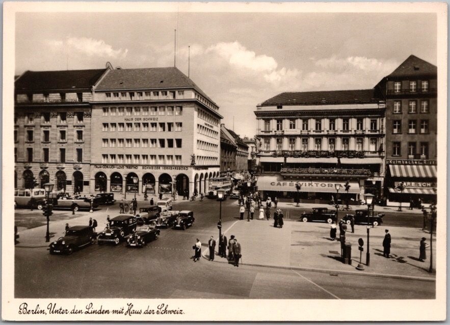 BERLIN, Germany 4x6 RPPC Photo Postcard UNTER DEN LINDEN / House of Switzerland