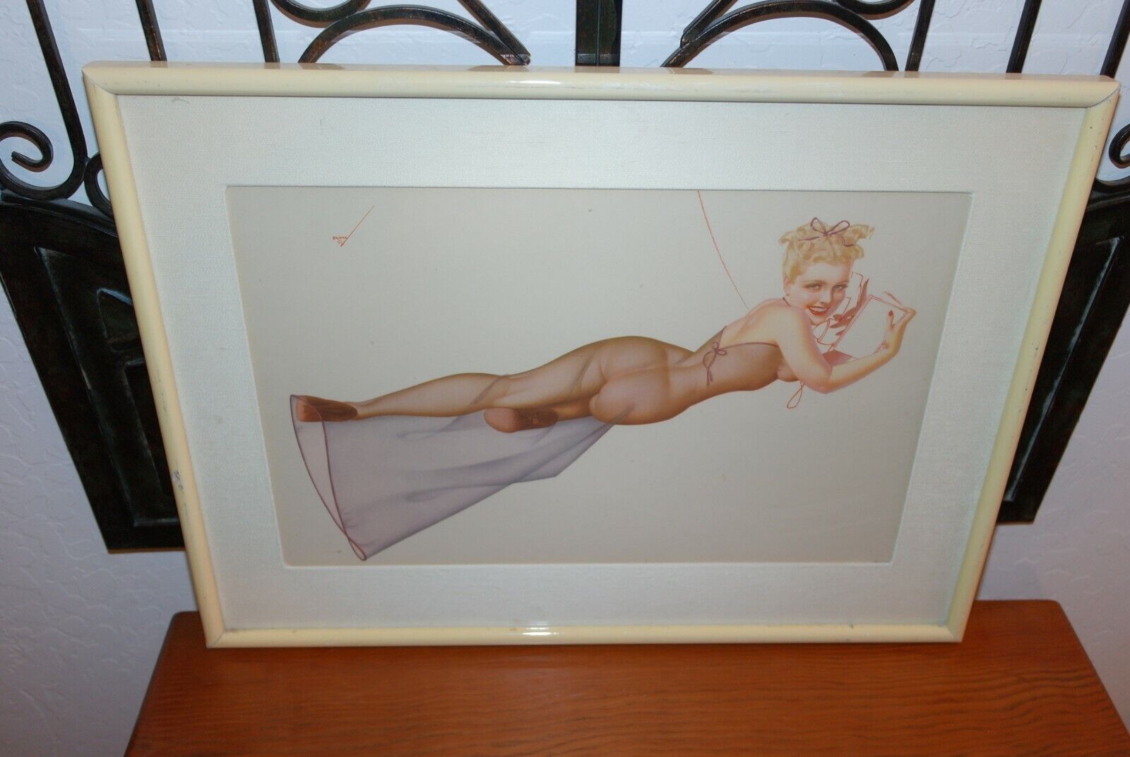 Vintage 1948 George Petty Framed Matted Pin-Up Art Lithograph.