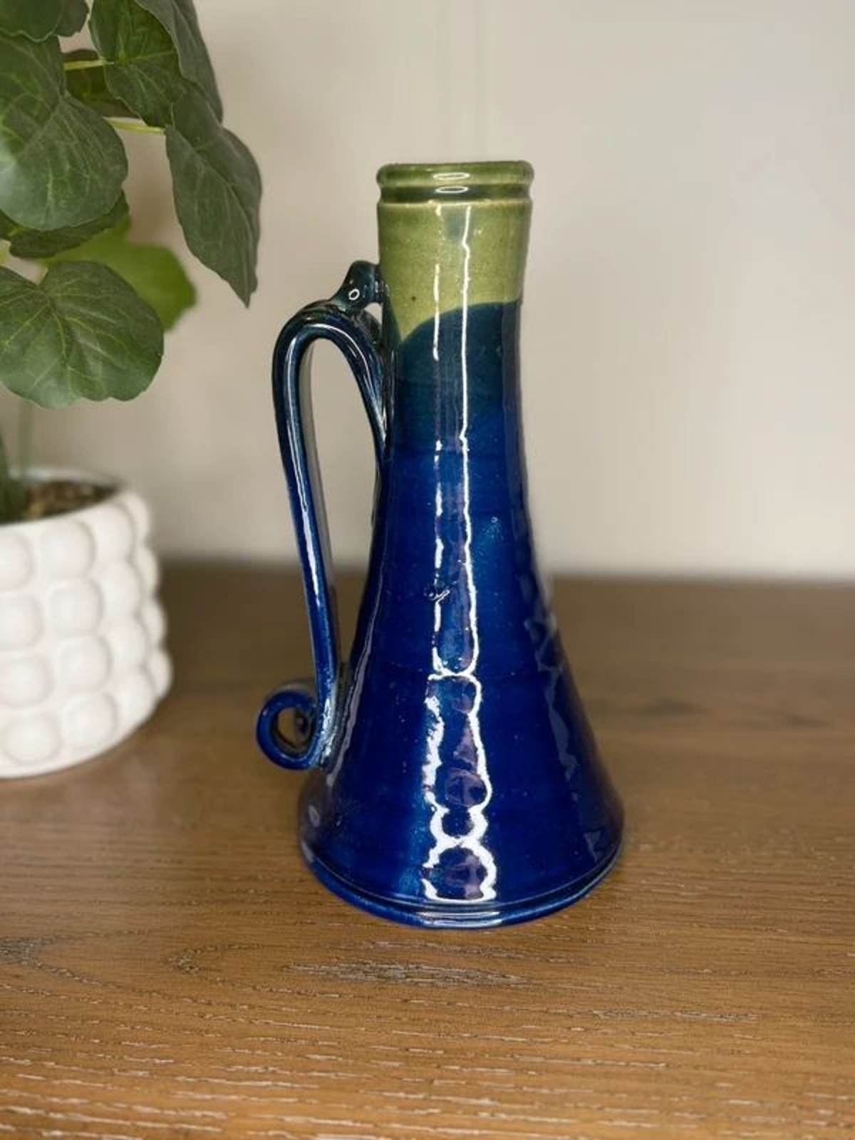 Blue pottery pitcher vase
