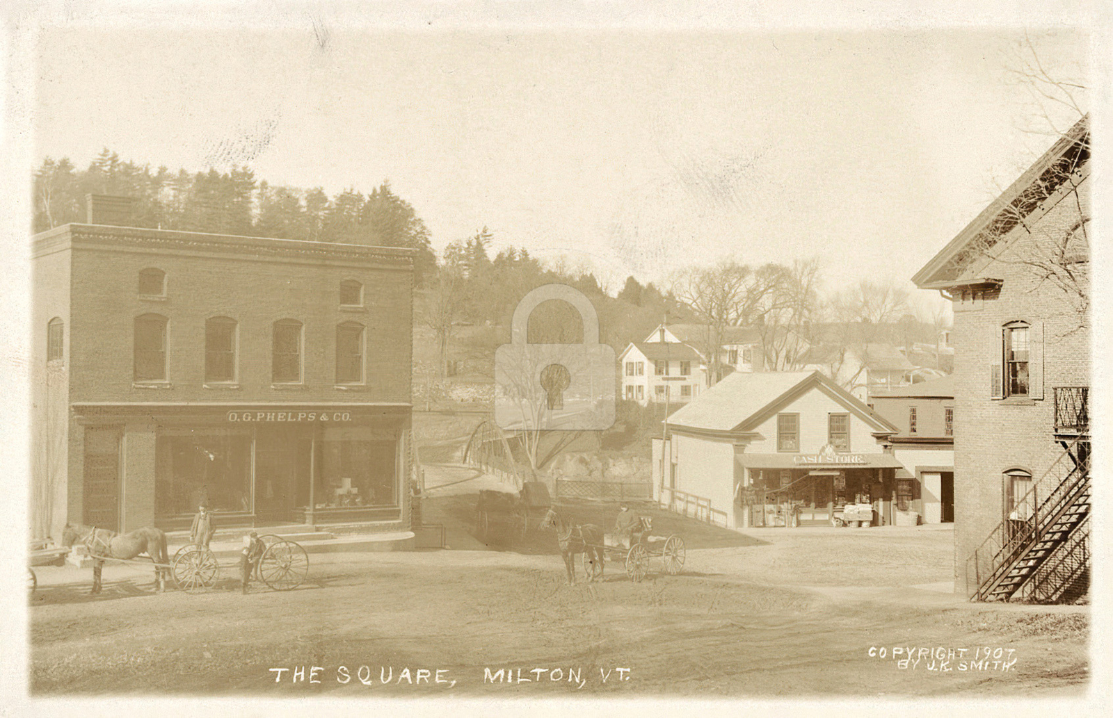 The square, Milton, VT 1907 RPPC Photo Postcard Copy