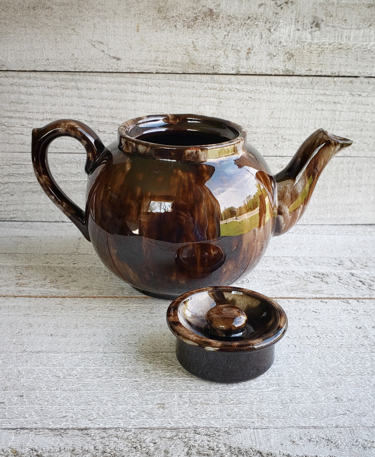 Charming brown drip glaze small teapot made in England very old single serve