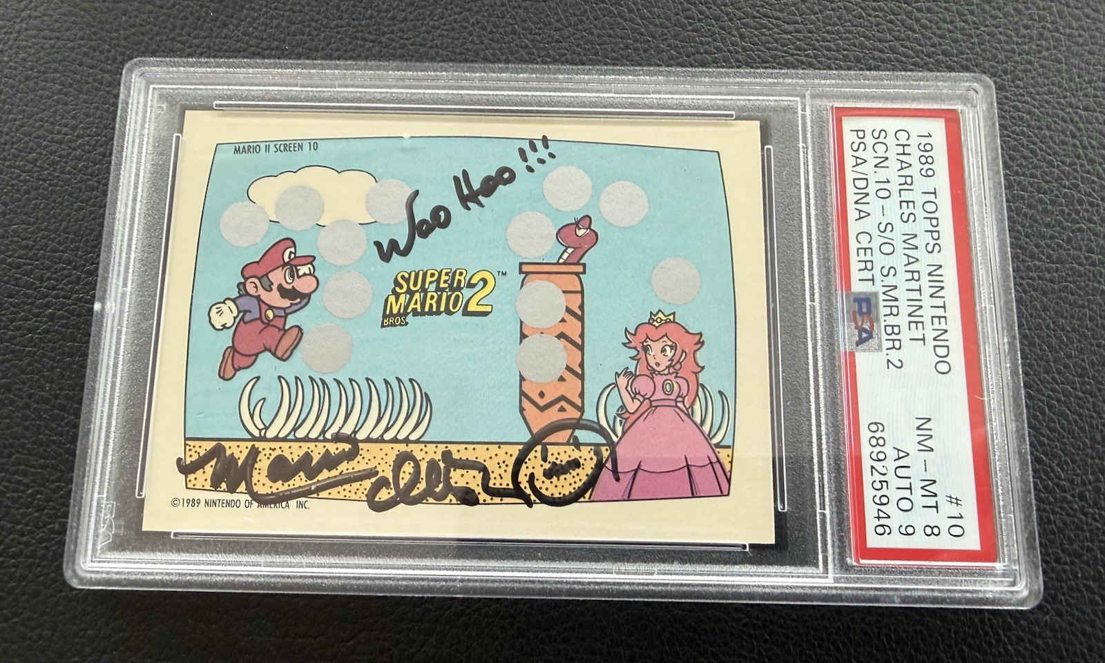 1989 Topps Nintendo Mario 2 Screen 10 PSA 8 Charles Martinet Auto PSA 9
