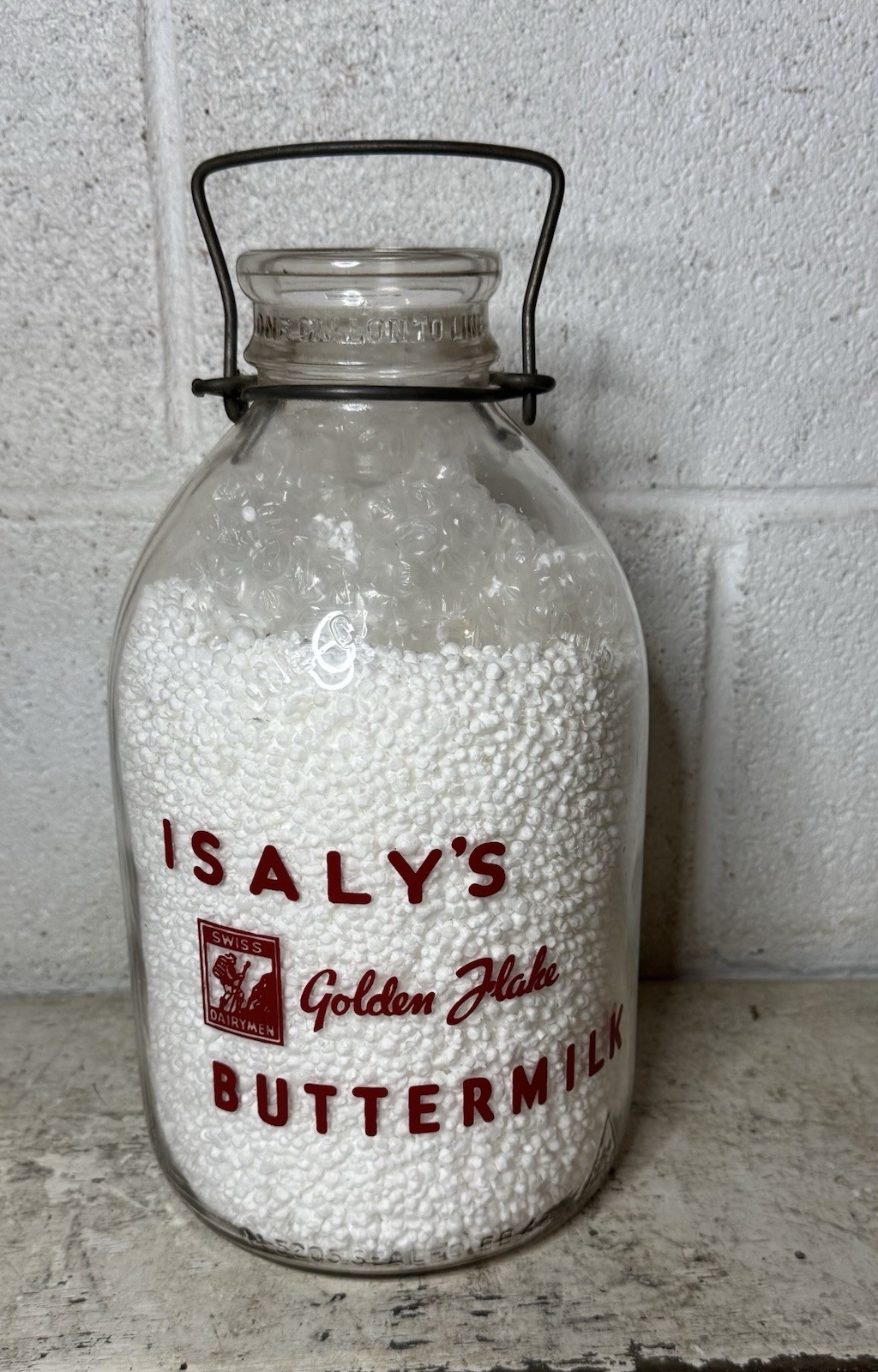 Vintage Isaly\'s Dairy One Gallon Golden Flake Buttermilk Bottle Swiss Dairymen