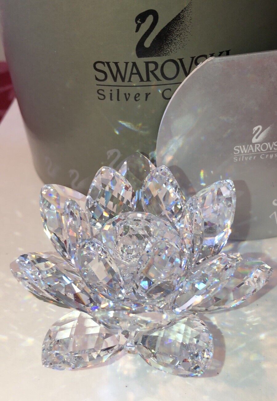 Swarovski Crystal 7600 124 000 Lotus Candle Holder Water Lily In Box 011867