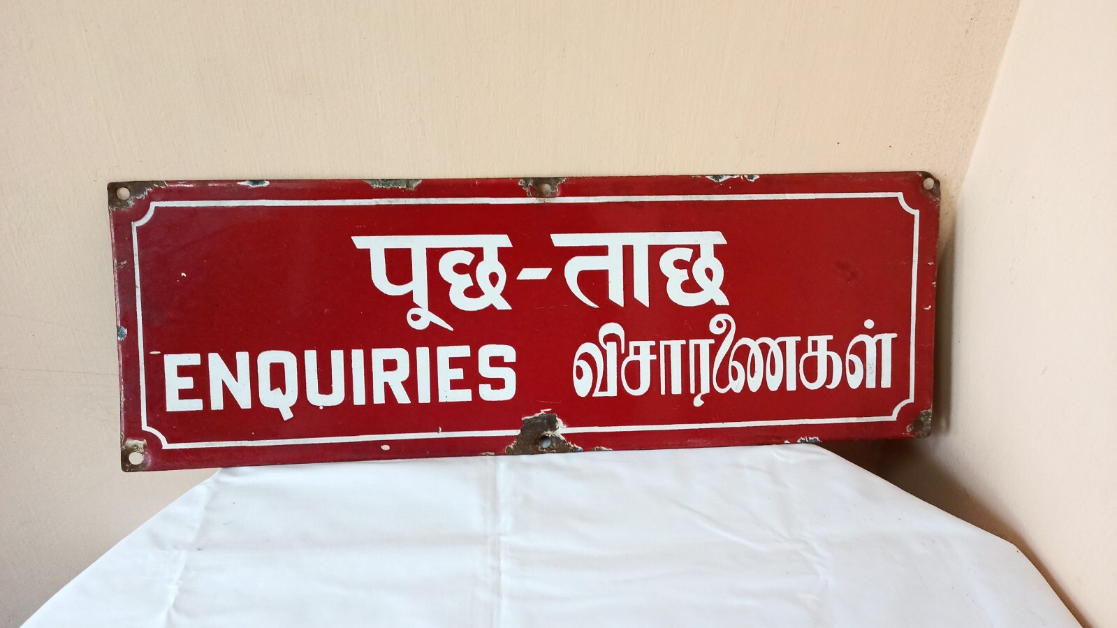 1930's Enquiries Antique Vintage Old Advt Tin Enamel Porcelain Sign Board G90