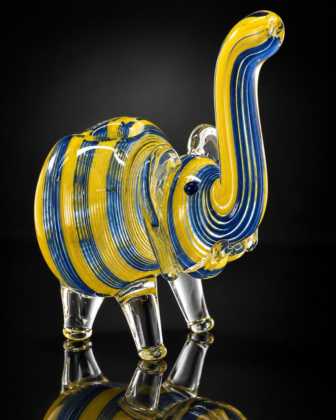 Cute Elephant Glass Tobacco Hand Pipe Yellow Blue Clear Novelty Animal Design