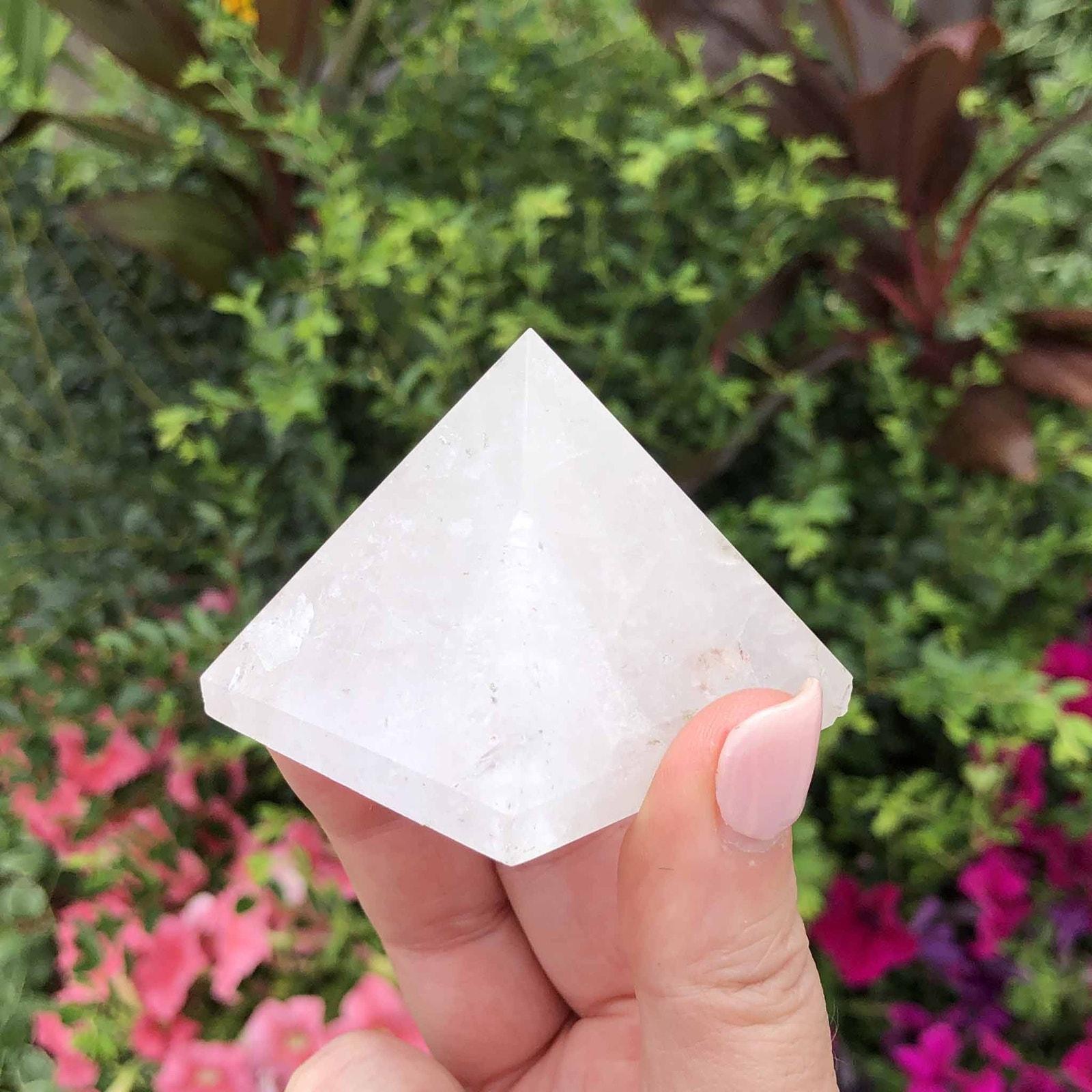 Clear Quartz Crystal Pyramid: Reiki Feng Shui Home Decor Positive Energy Healing
