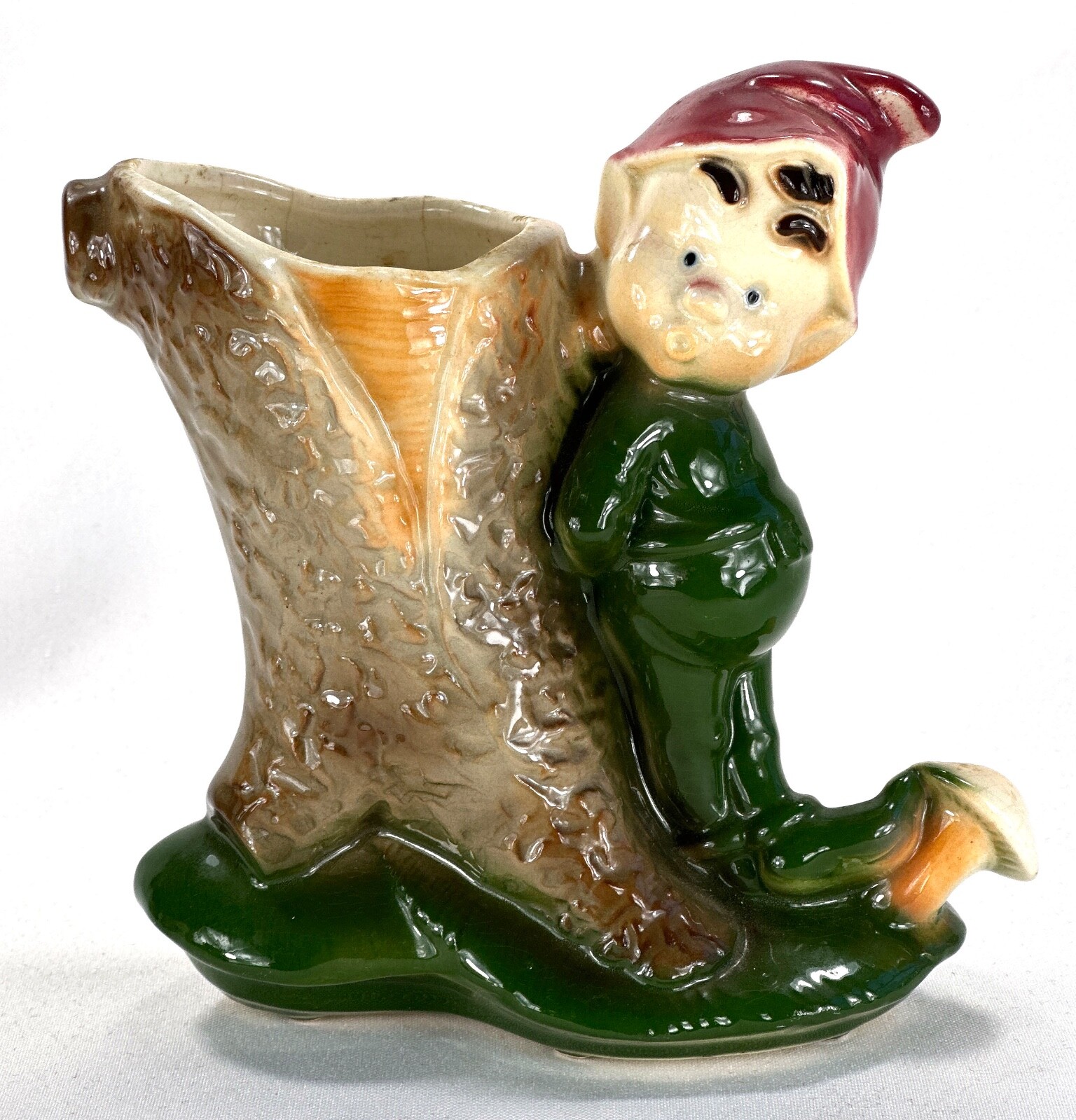 Vintage Royal Copley Pixie Elf Planter Stump/Mushroom