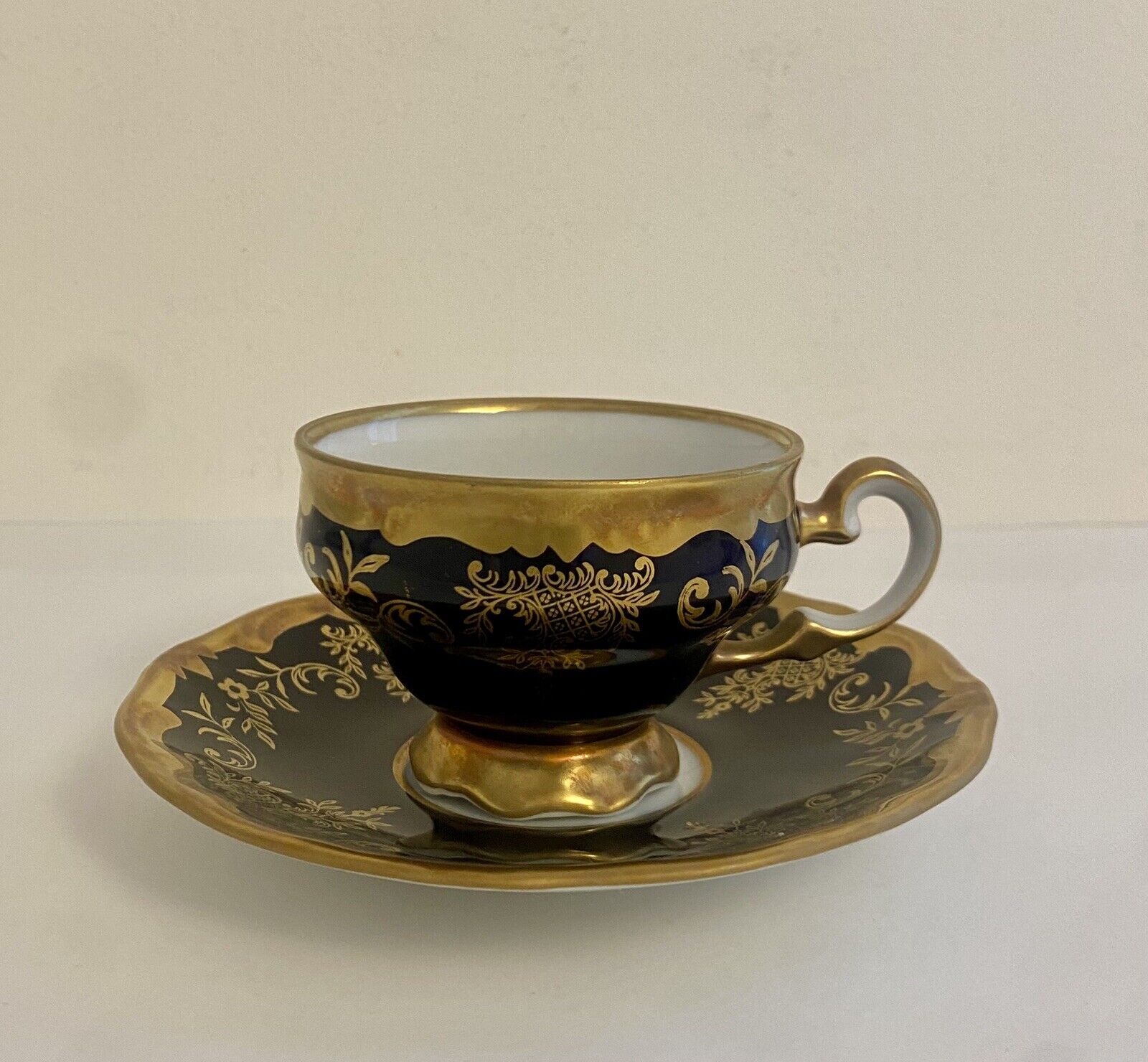Vintage Weimar Katharina Demitasse Tea Cup and Saucer Cobalt Blue Gold Germany