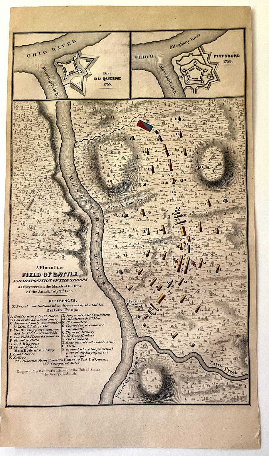 MAP  FIELD OF BATTLE   BRADDOCK\'S DEFEAT  AFTER ORME  GEORGE GIRDLER SMITH  1850