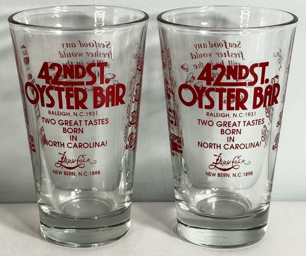 42nd St Oyster Bar Set of 2 Drinking Glasses Raleigh NC Seafood Pepsi Cola