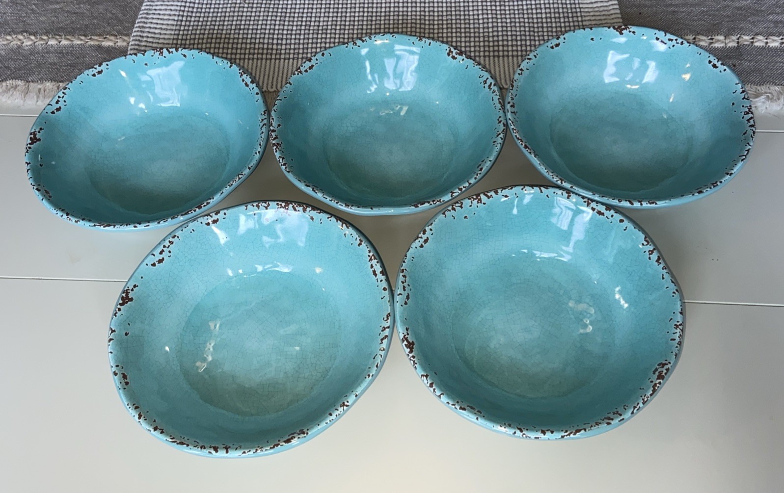 Il Mulino New York Turquoise Set of 5 Cereal Bowls Melamine Sea Foam
