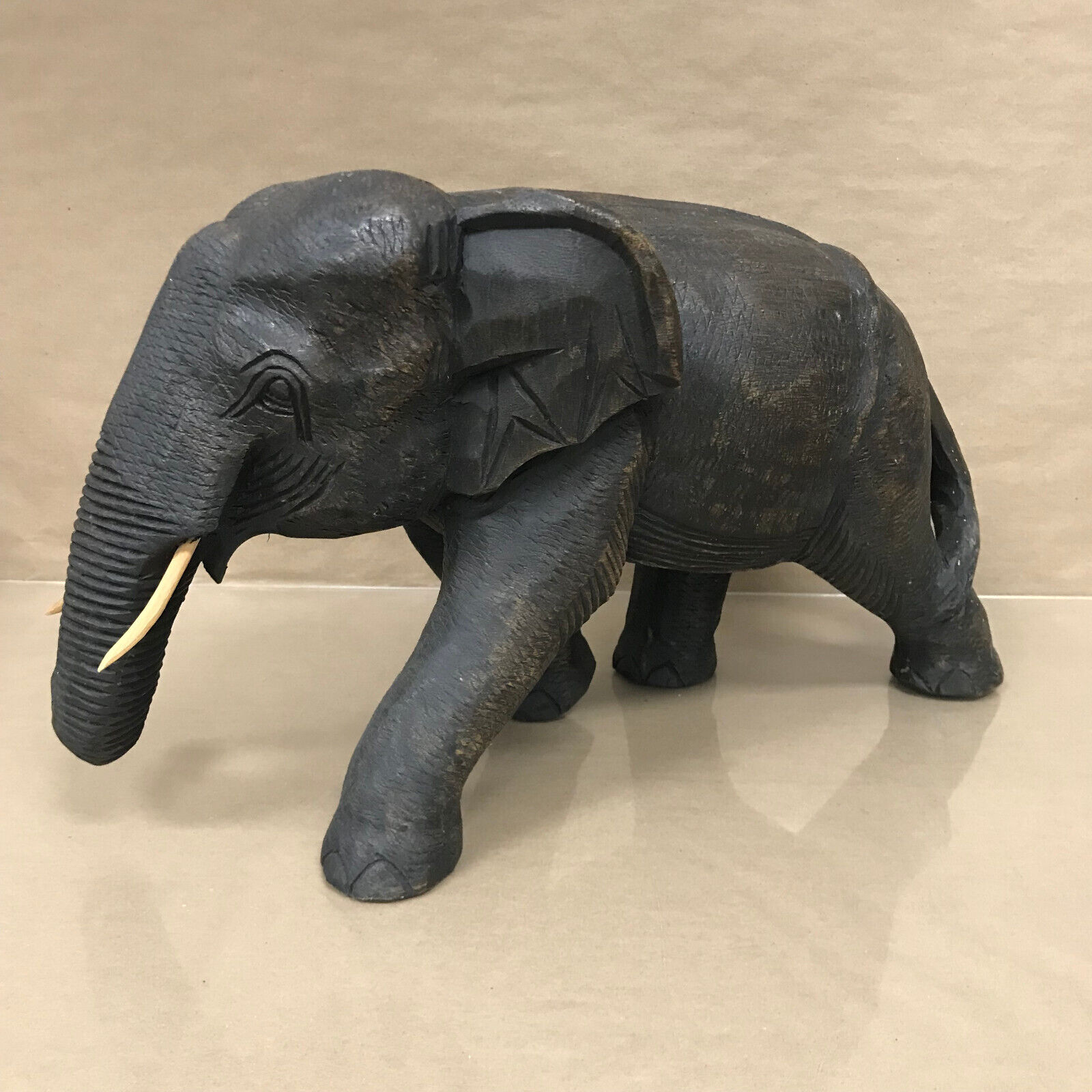 Vintage Primitive Decor Hand Carved Wooden Elephant Sculpture Carving 20x11x7