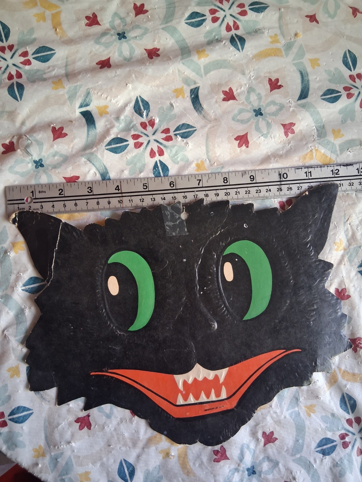 Vintage Halloween Cat Face Embossed Die Cut Wall Hanging
