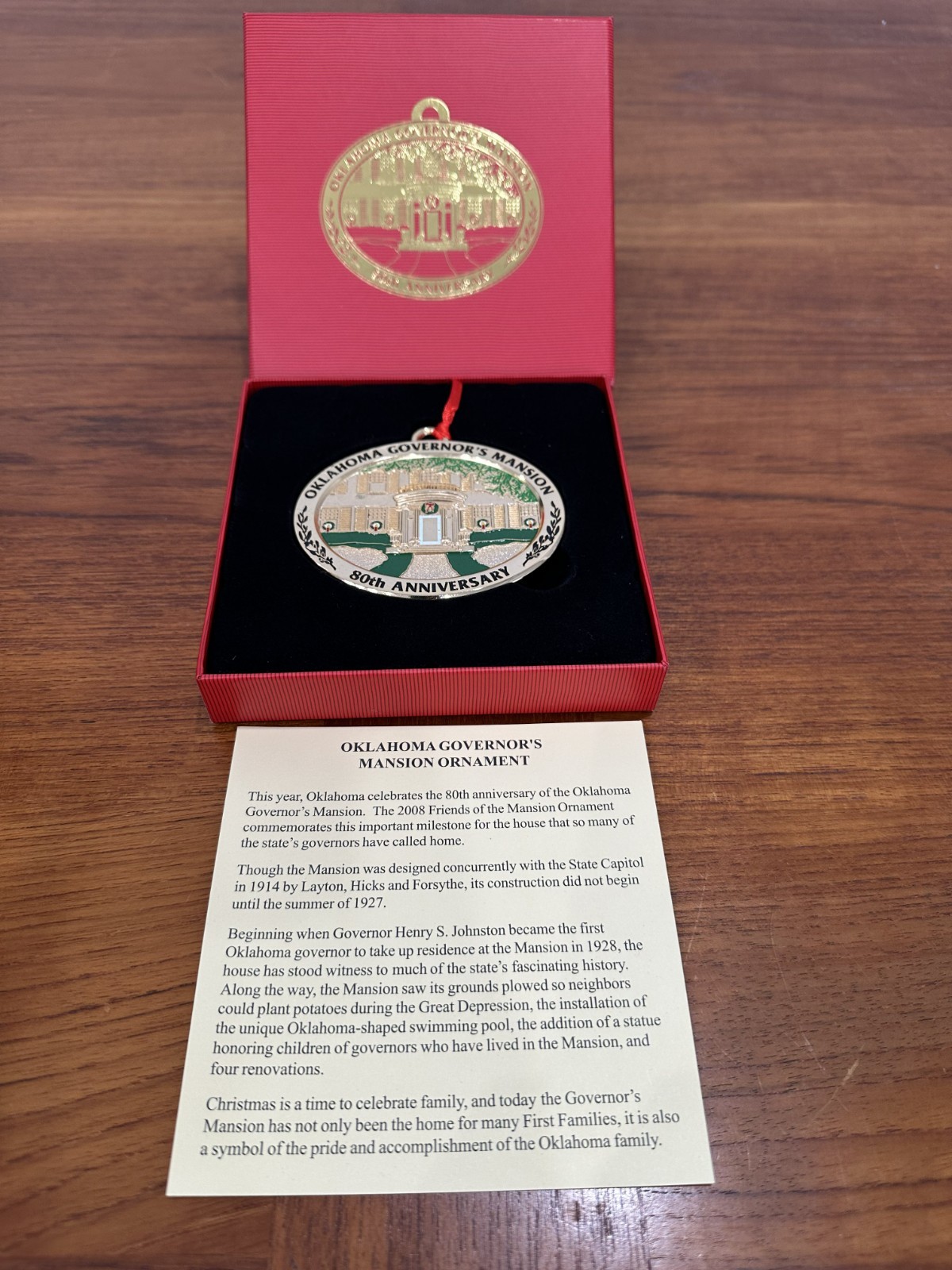 2008 Oklahoma Governor’s Mansion 80th Anniversary Ornament - Friends of Mansion