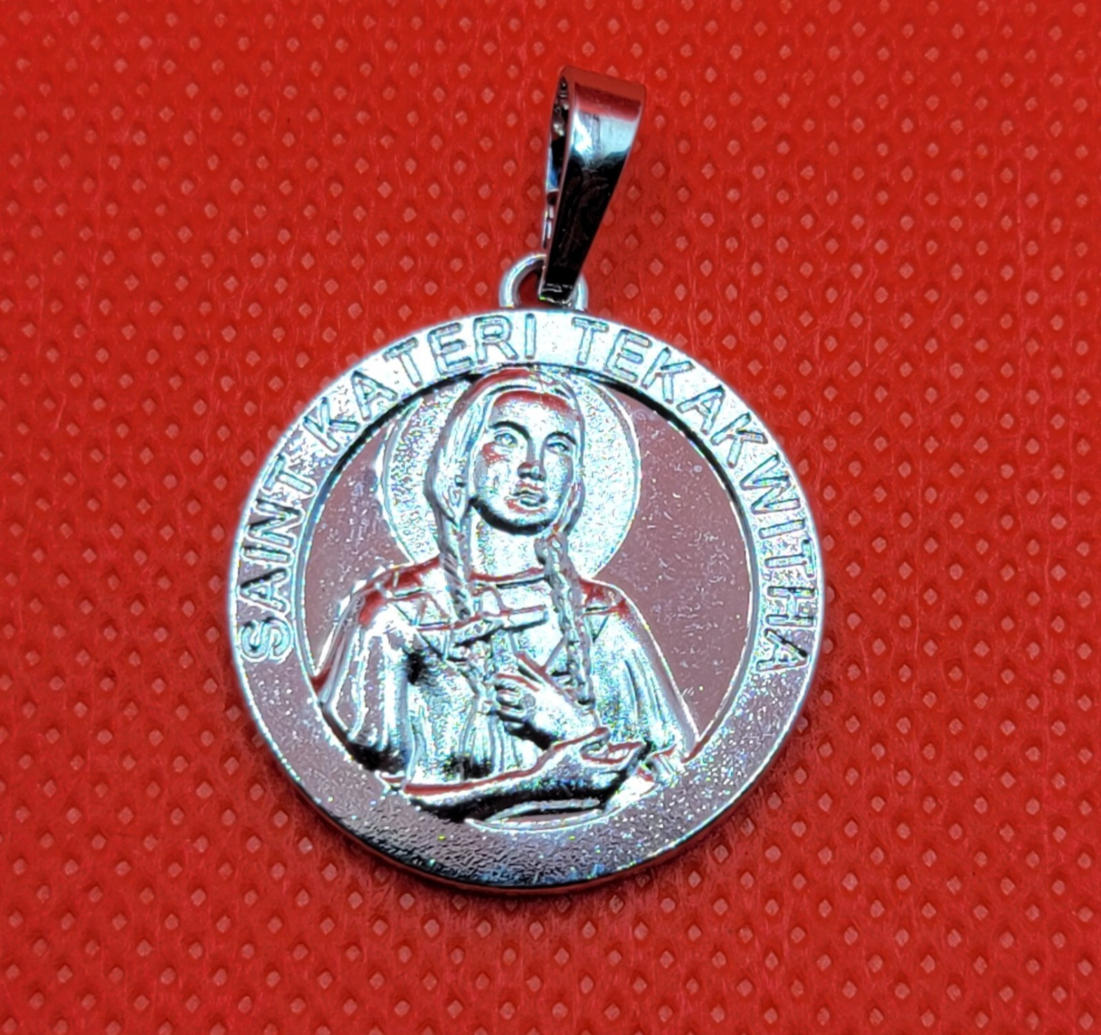 Vintage Kateri Tekakwitha Patron of Environment and Ecology Medal Silver Tone