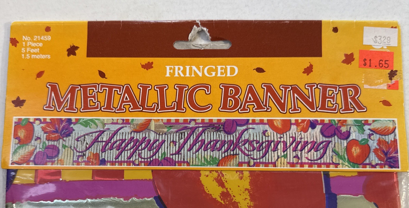 Happy Thanksgiving Party Dinner Metallic Fringed Banner Vintage 1990 Sign 5 Foot Happy Thanksgiving Party Dinner Metallic Fringed Banner Vintage 1990 Sign 5 Foot