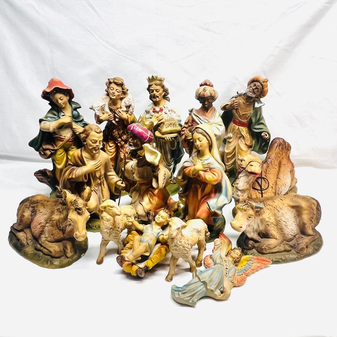 VTG Fontanini 16PC Nativity Set Hand Sculpt Italy Sign Sergio Pucci Sz Desc*READ