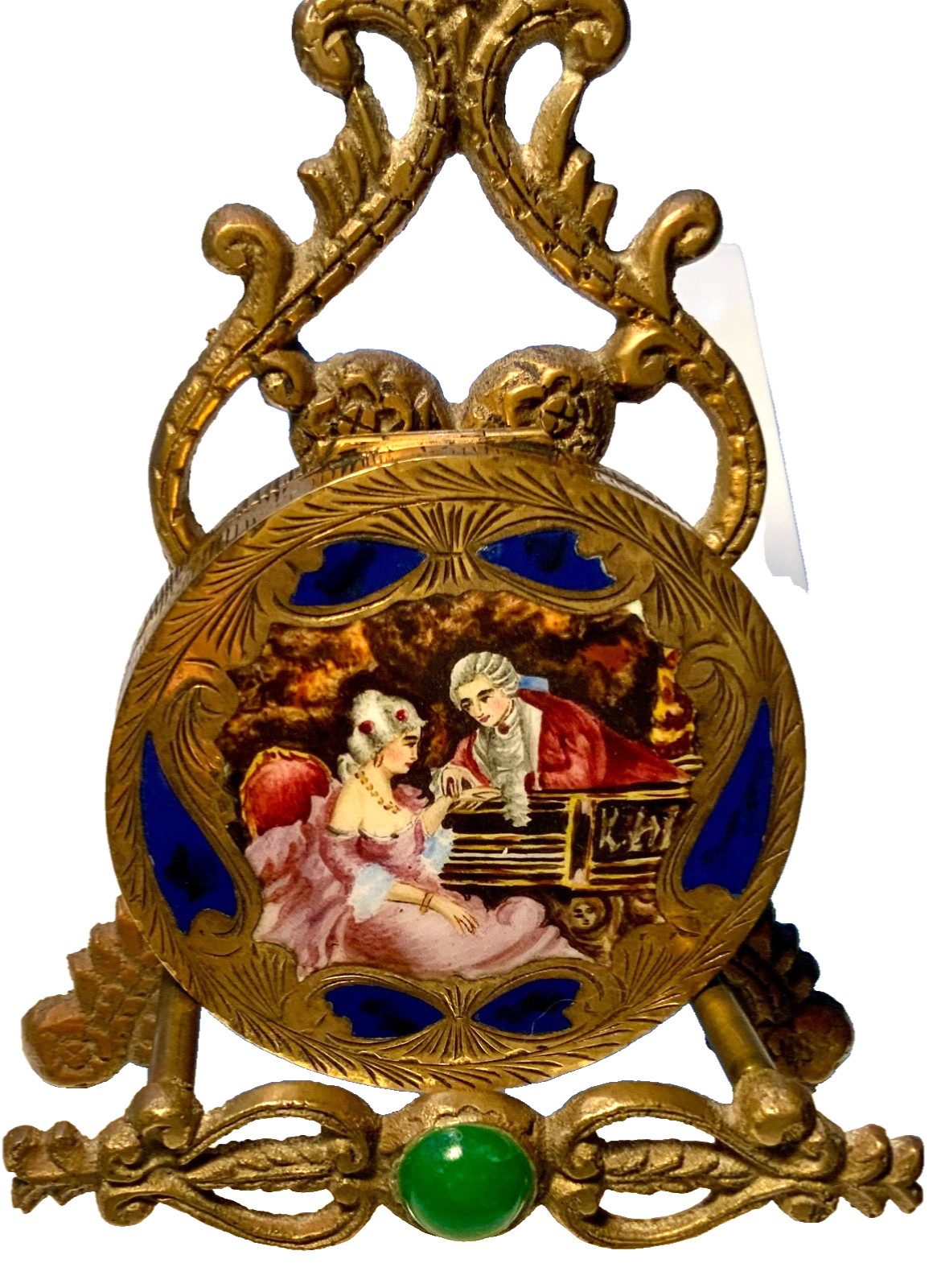 UNUSED SPECTACULAR Vintage  800 SILVER Enamel *BEAUTIFUL COUPLE* ITALY Compact