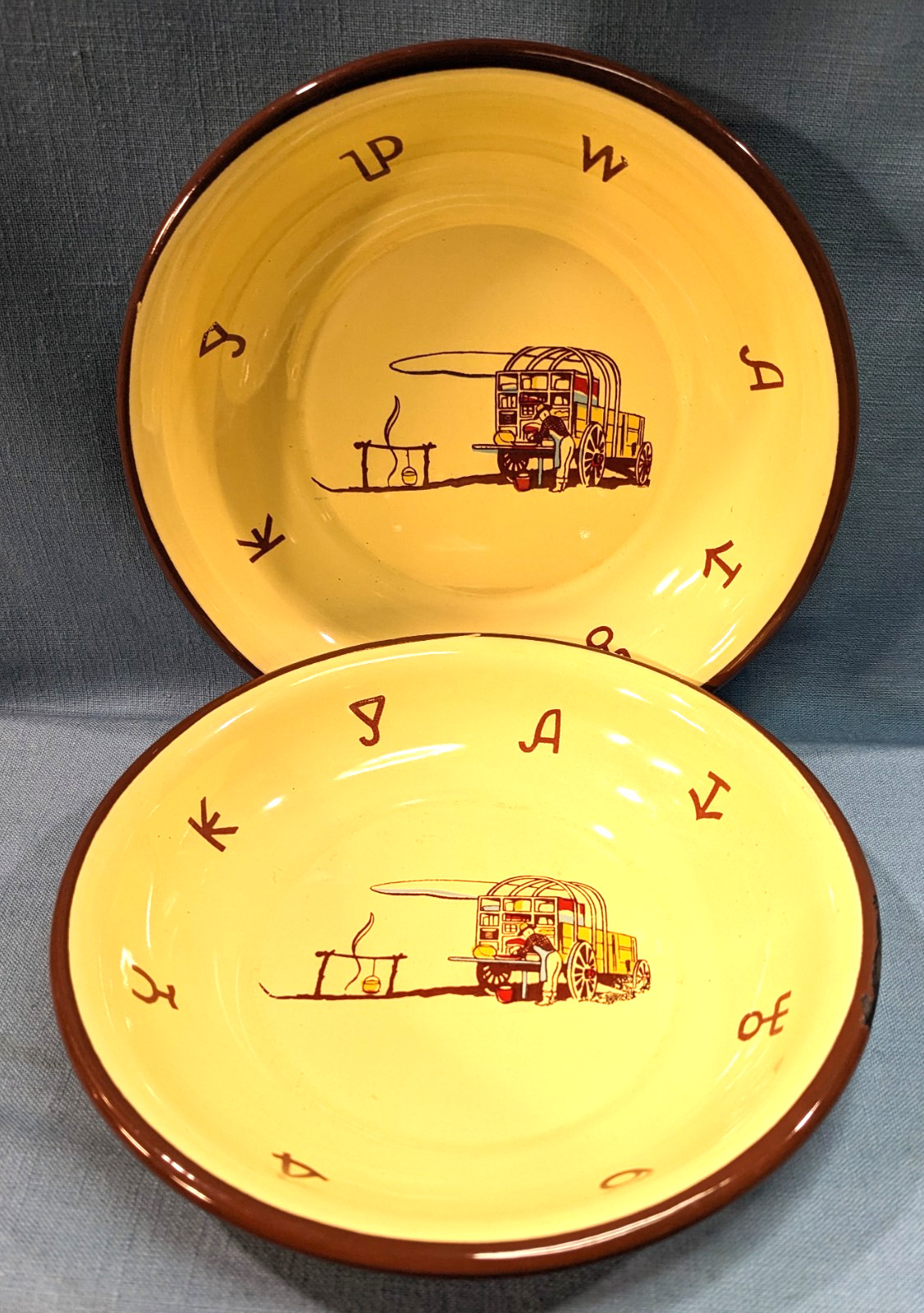 2 Vintage 1950\'s Monterrey Western Ware Chuckwagon Enamelware Bowls ~ 7\