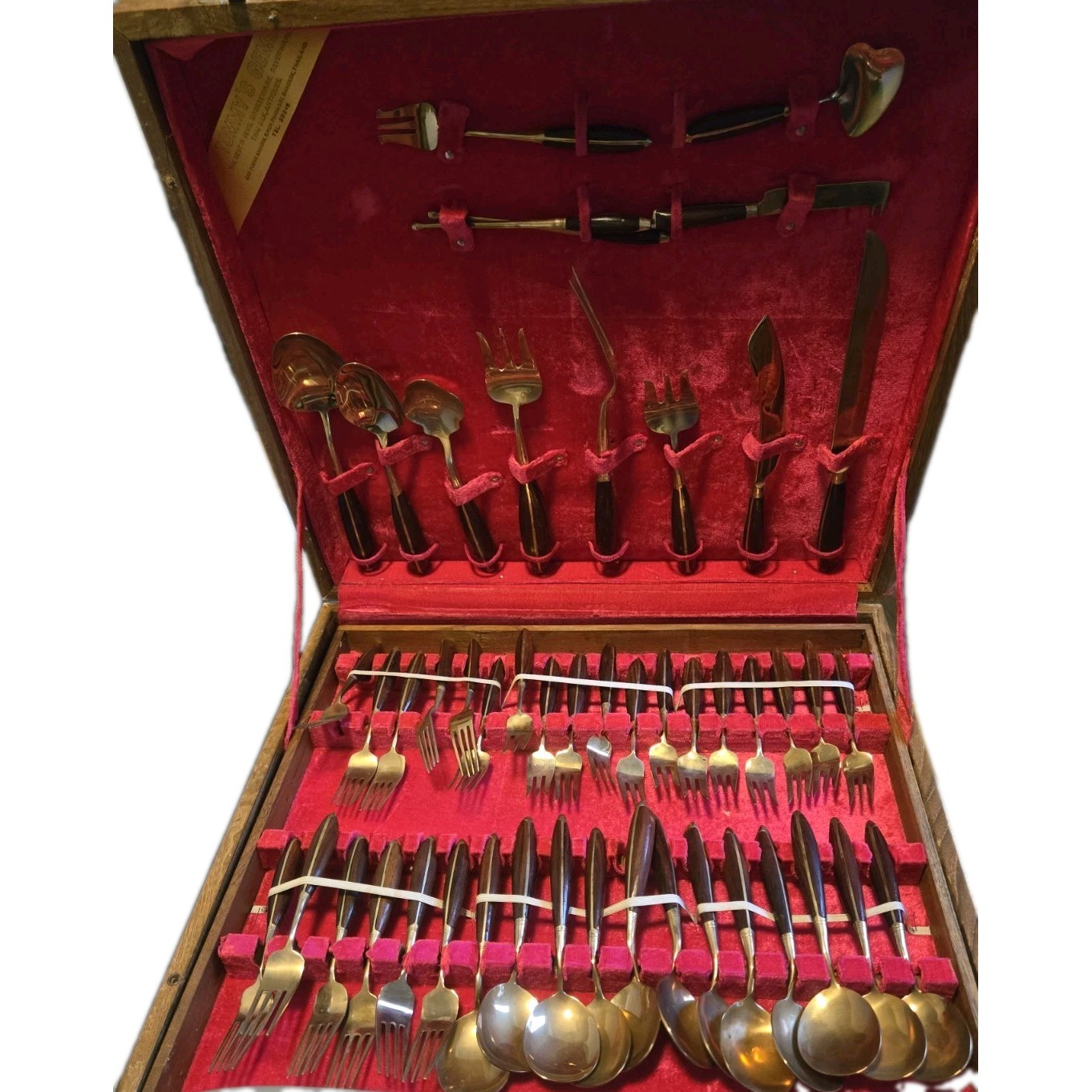 Vintage Tommy\'s Gems Thai Bronzeware Flatware Set Wood Case - 155 Pieces