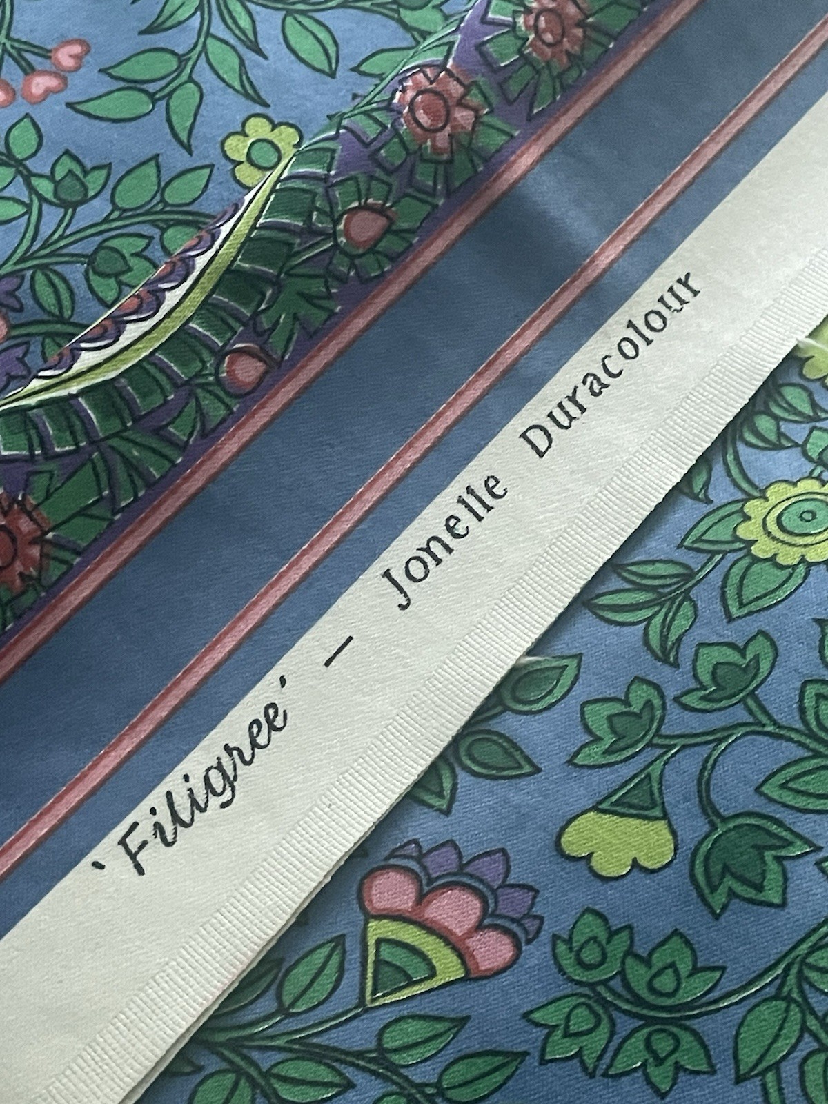 Jonelle 1966 ‘Filigree’ Sky Blue , Green & Pink Floral Cotton 120cm X 1 M- SALE