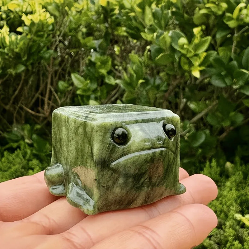 Natural Xiuyan Jade Frog Figurine Handcrafted Stone Animal Statue Home Decor