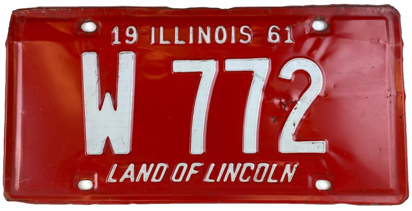 Vintage Illinois 1961 Trailer License Plate W 772 Garage Airstream Wall Decor