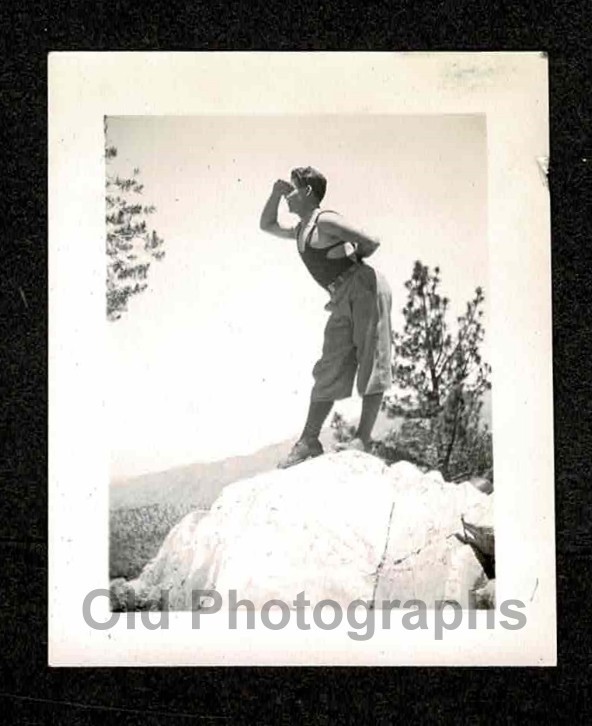 HUNKY MAN ATOP A MOUNTAIN LOOKING OUT OLD/VINTAGE PHOTO-C194