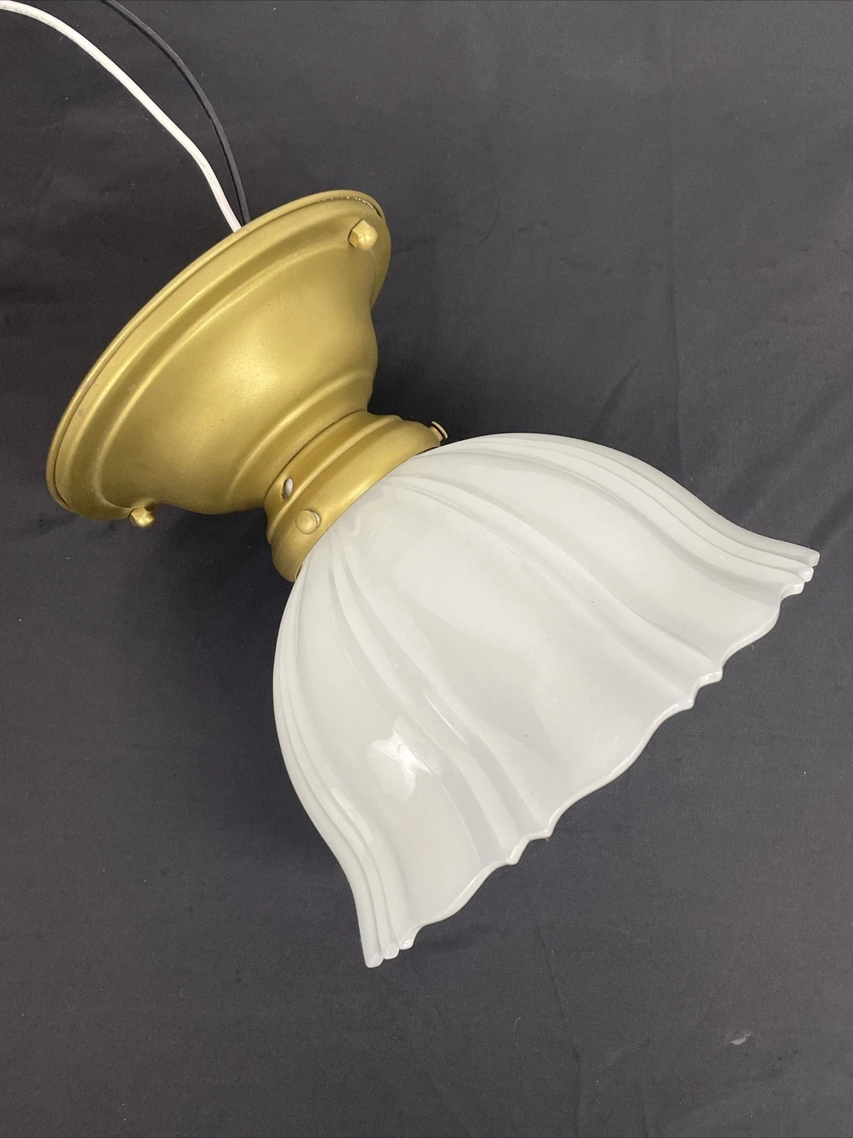 REWIRED Antique Vtg Victorian Art Deco Flush Mount Ceiling Light Custard Glass