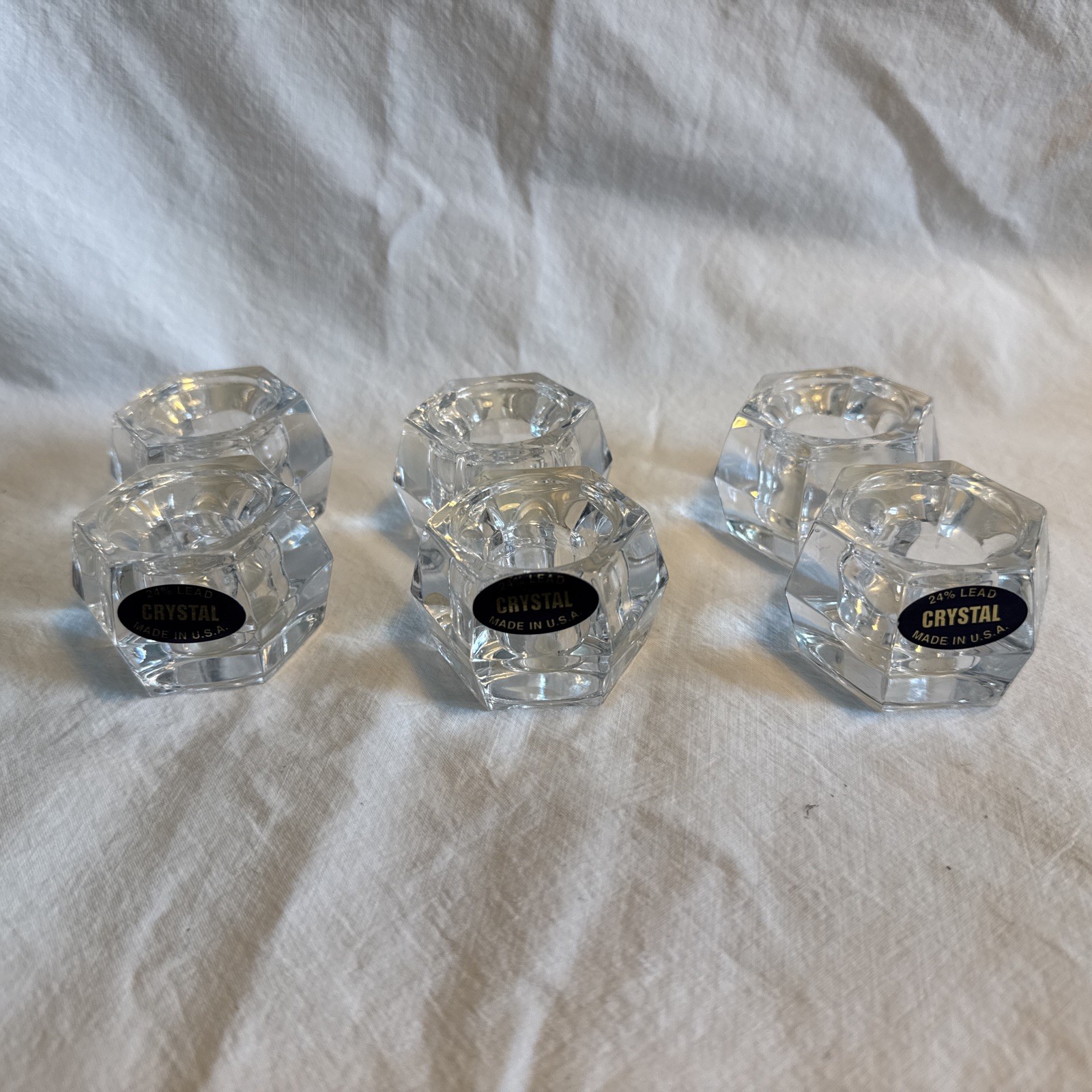 Crystal Hexagon Cube Candle Holders (set of 6) Holds Taper Candle- Stackable
