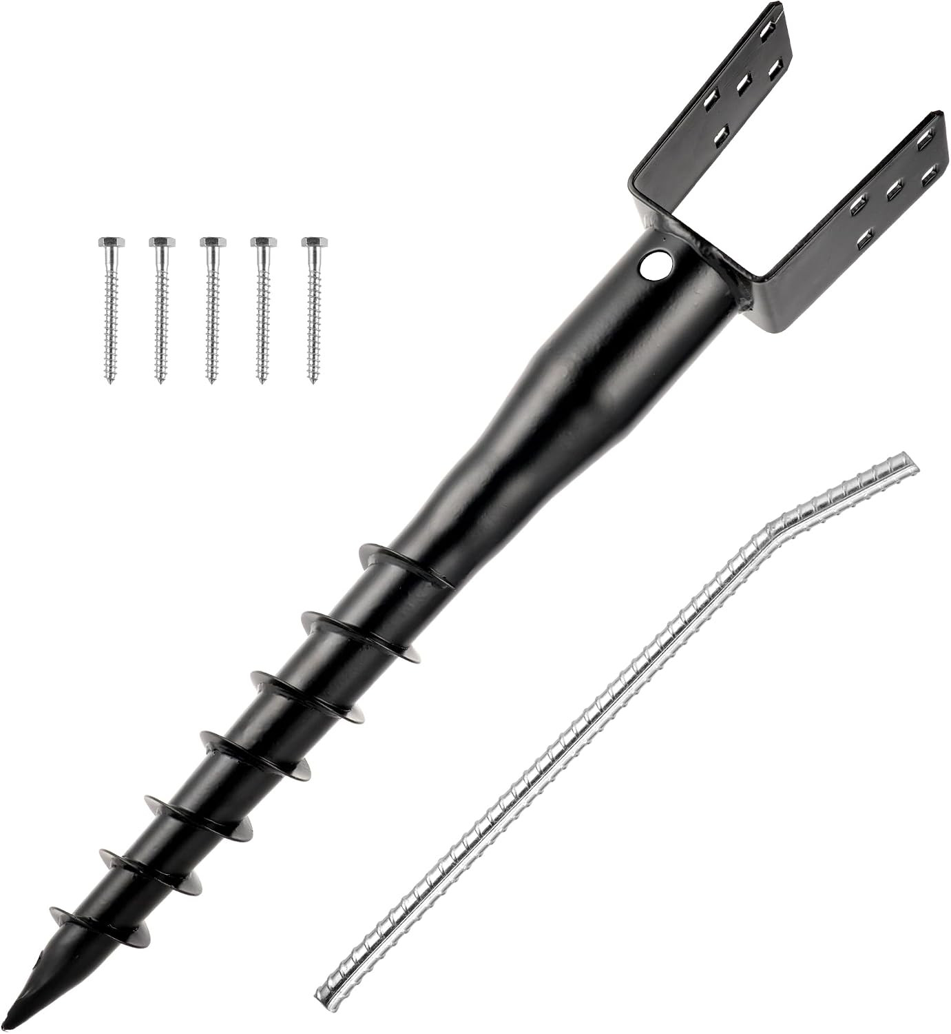 No Dig Ground Screw Anchor - Black U Shaped Post Stake for 4X4 Wood Posts, Inclu No Dig Ground Screw Anchor - Black U Shaped Post Stake for 4X4 Wood Posts, Inclu