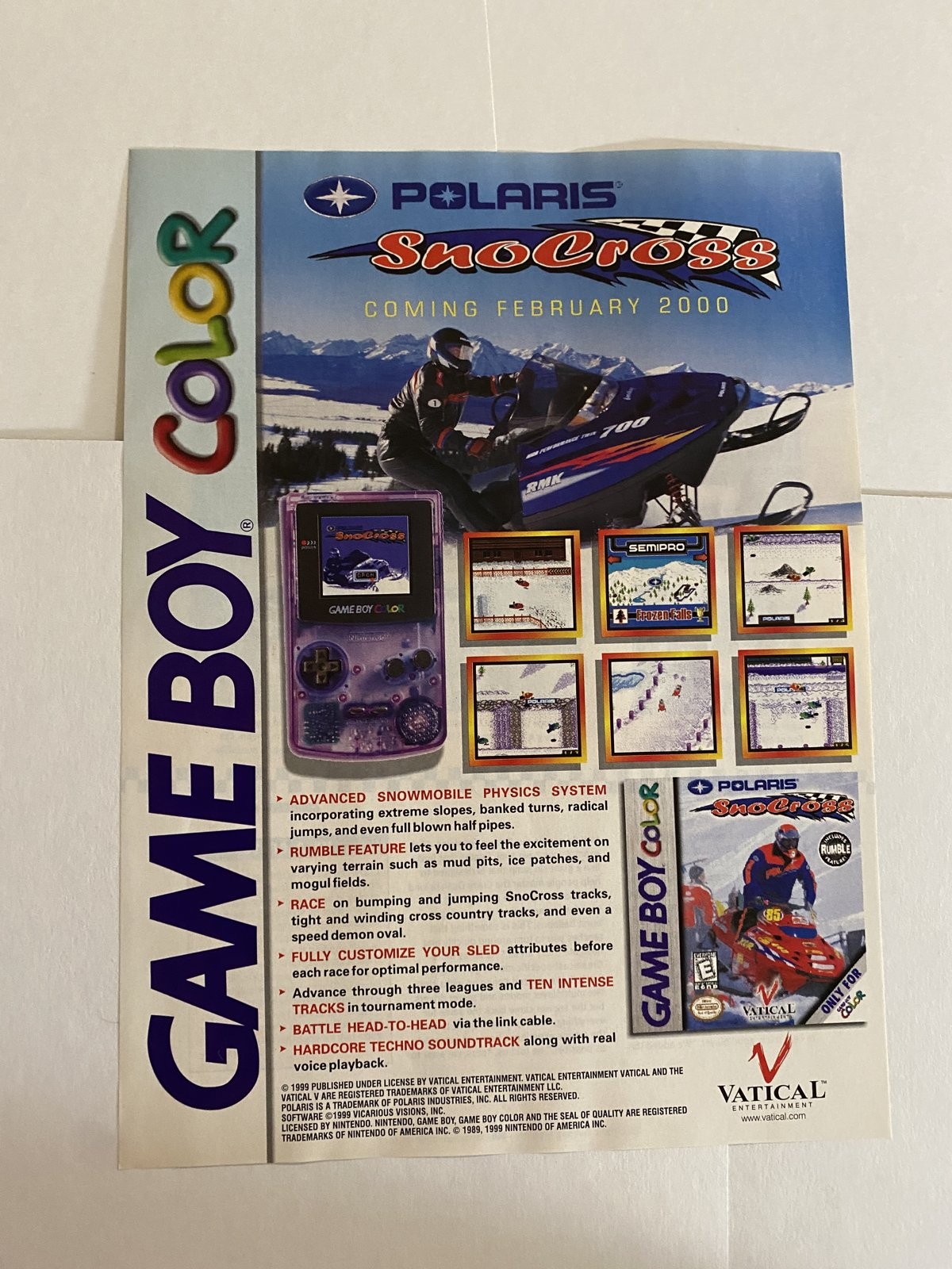 Polaris Snocross Game Boy Color 2000 Vatical Print Ad Poster