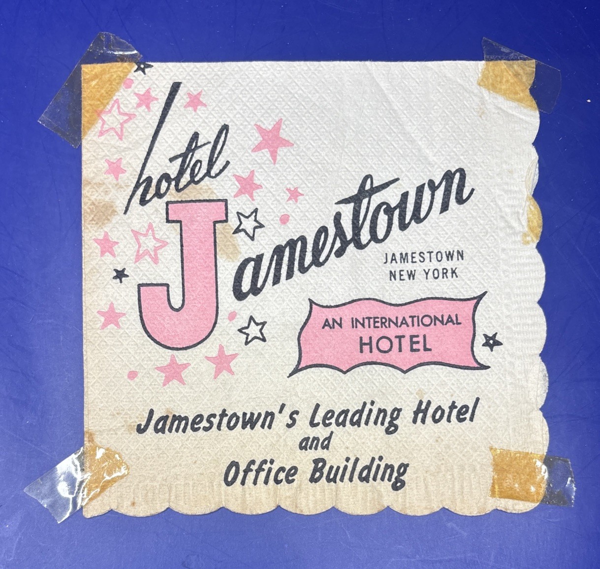 Vtg International Hotel Jamestown New York Cocktail Napkin Art Deco 40s 50s