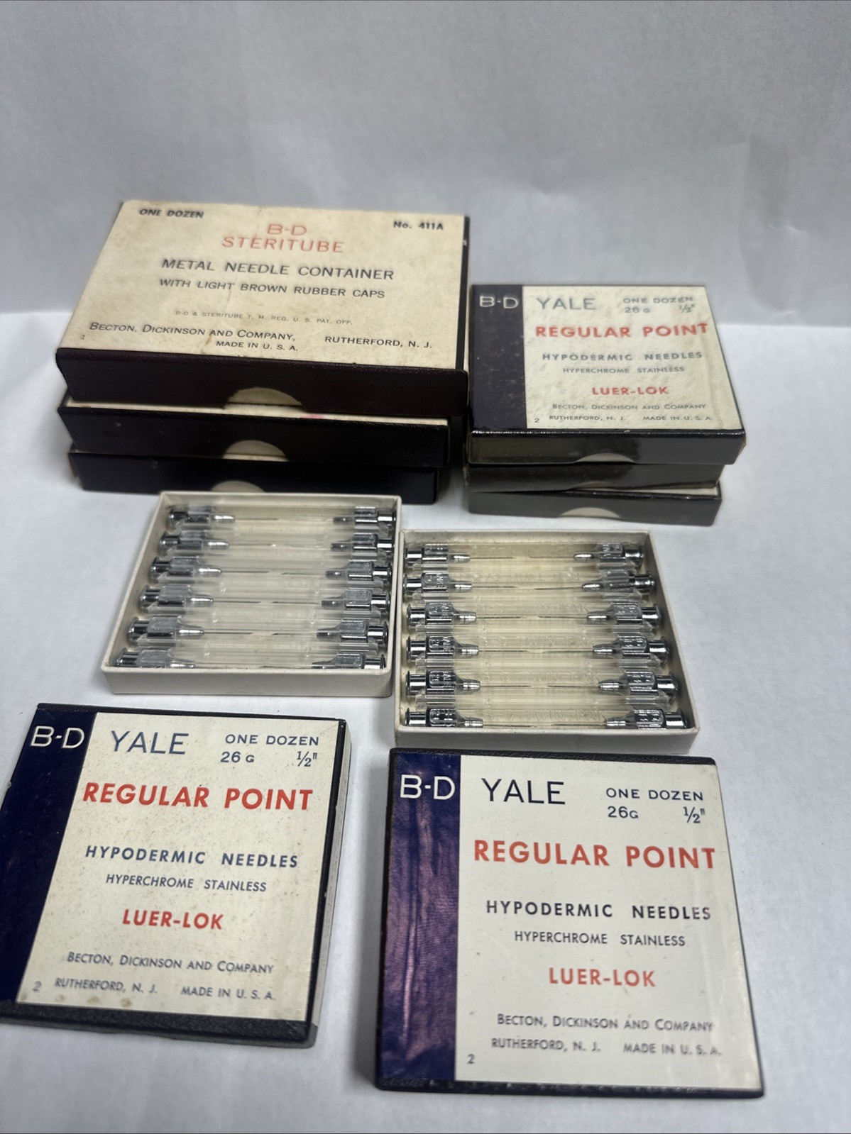 Vintage B-D Yale Container & Hypodermic Needle Sets Medical Antique Lot