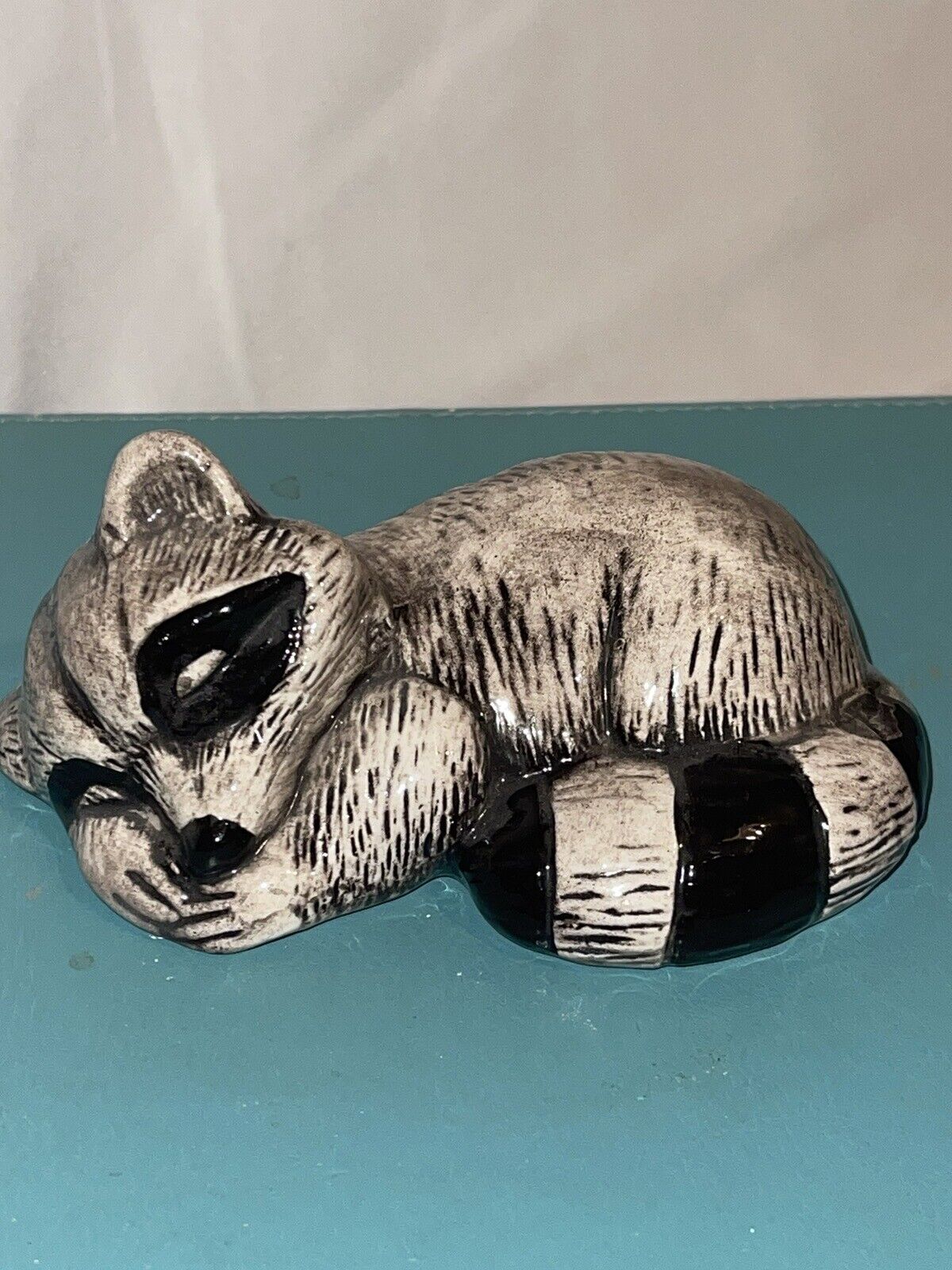 Estate Raccoon Figurine Find Ceramic Vintage Laying Down