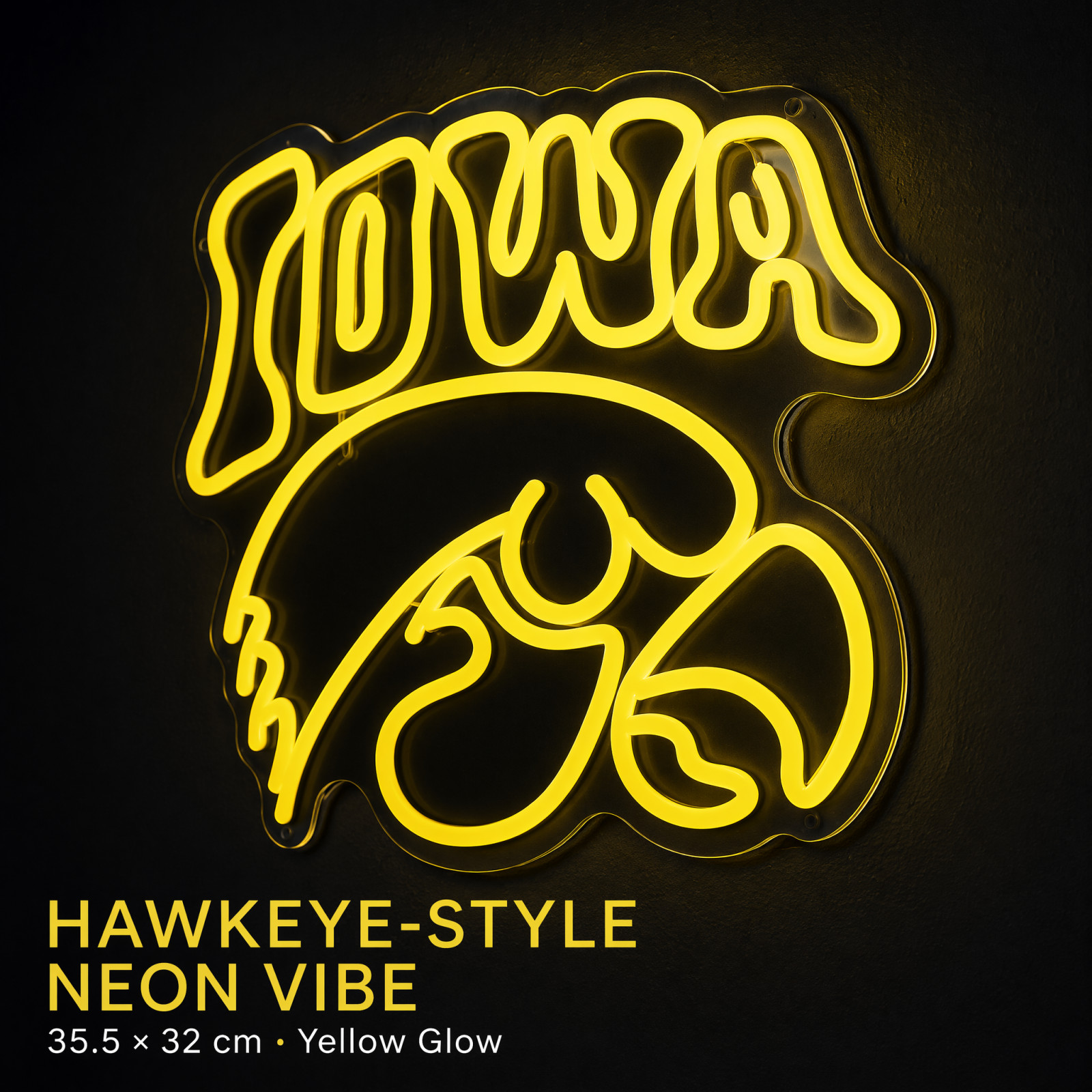 Iowa Hawkeyes Neon Sign Yellow USB Dimmable Wall Light 14