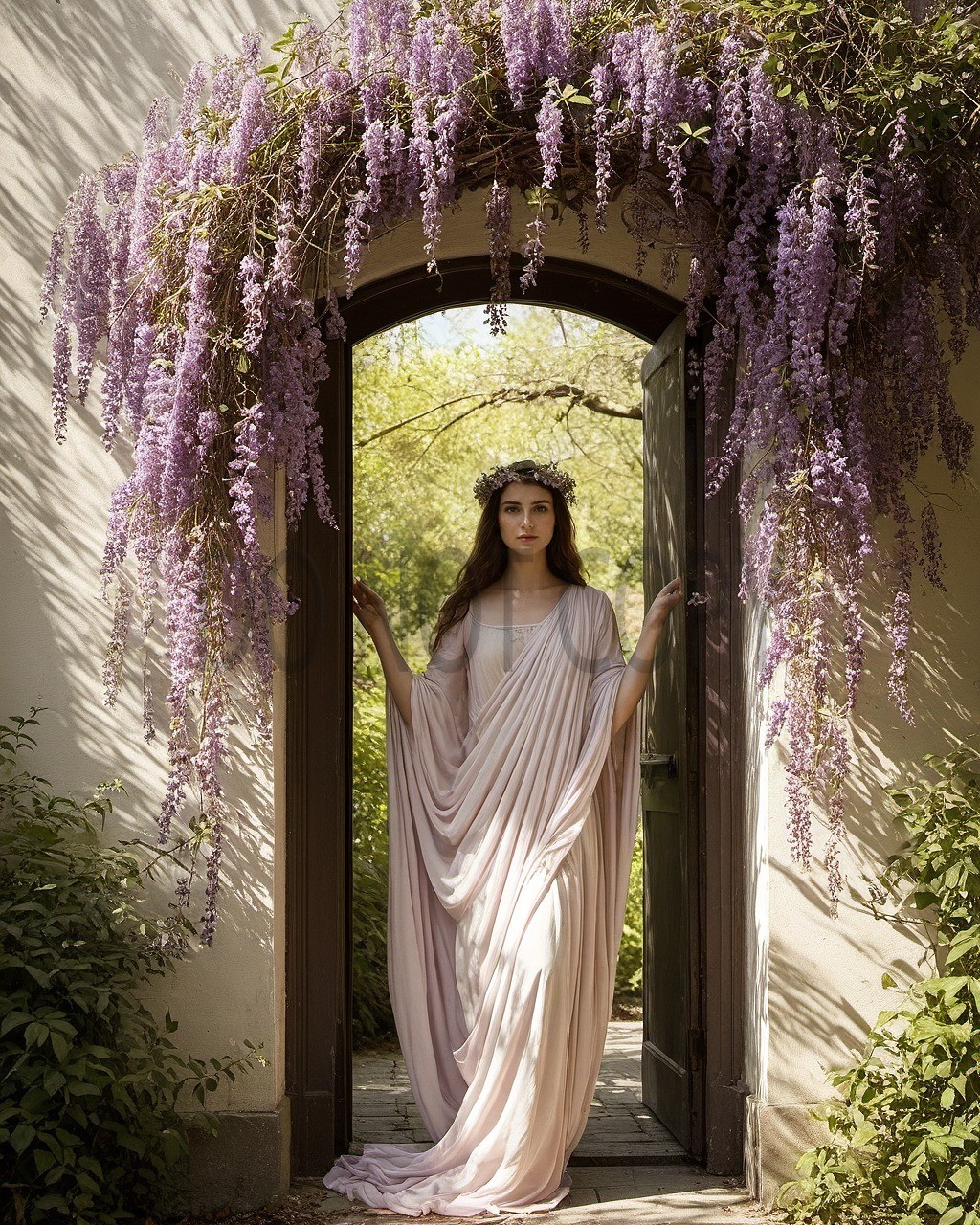 Goddess Wisteria Arch Garden Greek Goddess Floral Fantasy Art Print