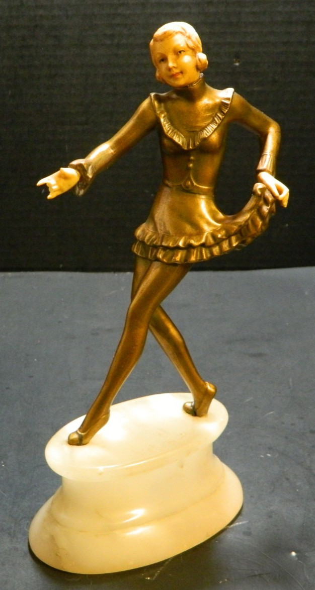 Antique Josef Lorenzl Art Deco Dancing Woman On Onyx Base 10\