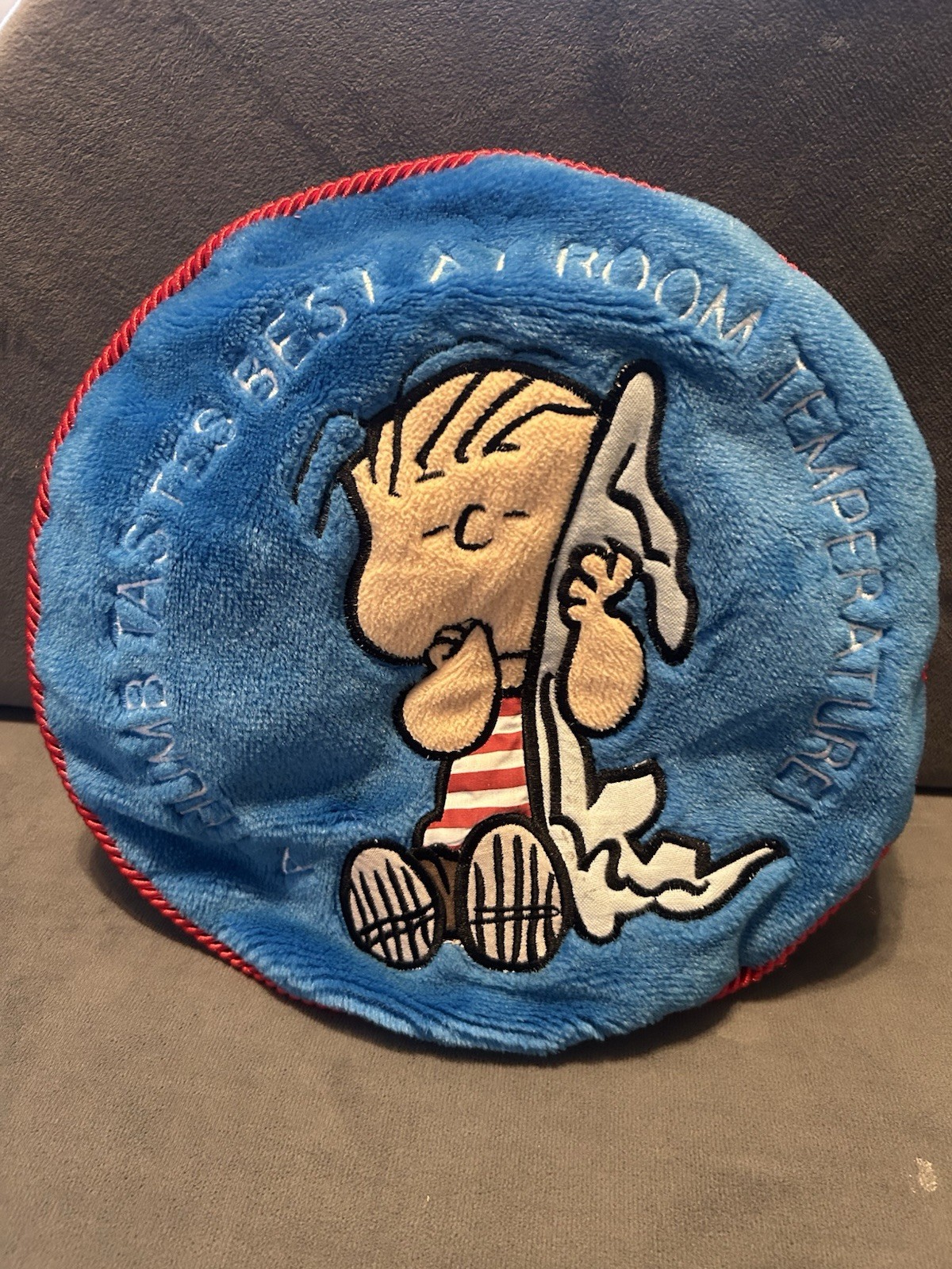 Vintage Peanuts Linus Thumb Sucking Round Plush Pillow 13” Blue Snoopy